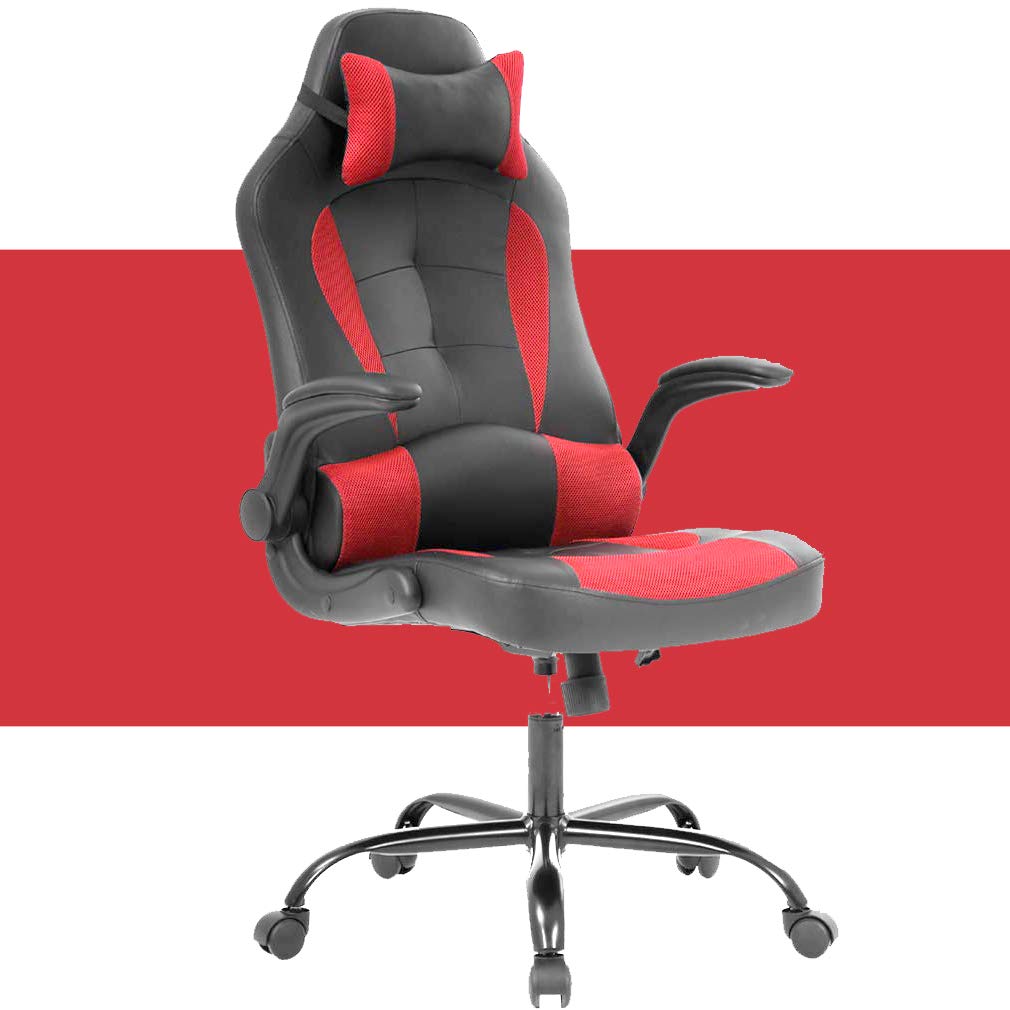 Premium Racing Style Gaming Chair - High Back Ergonomic Office Chair with Adjustable Height, PU Leather, Lumbar Support & Headrest - Perfect for Computer Desk, Gaming Setup & Home Office (Red)