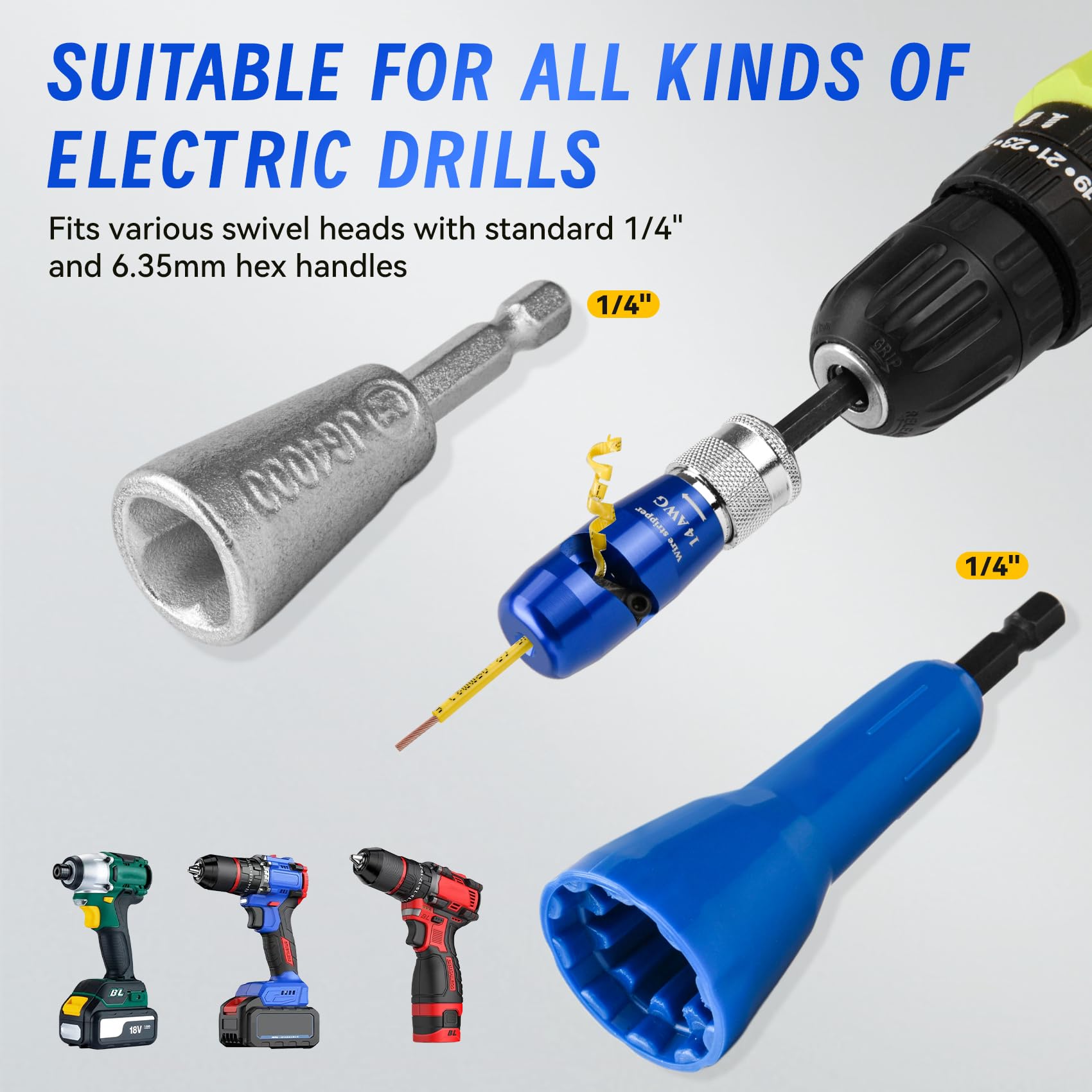 SNEZHANA Electric Wire Stripper for Drill - 14-12-10-8 AWG Wire Twister Tool | Professional Electrician Tool Attachment Set for Electrical Wire Stripping and Twisting | Perfect for Home Wiring, DIY Projects & Electrical Repairs