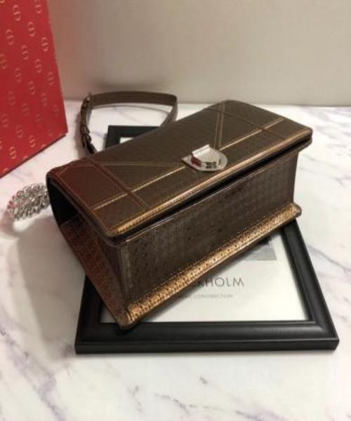Diorama Dark Gold Toned Metallic Calfskin Flap Bag - Luxury Designer Handbag for Women | Perfect for Evening Parties, Date Nights & Special Occasions