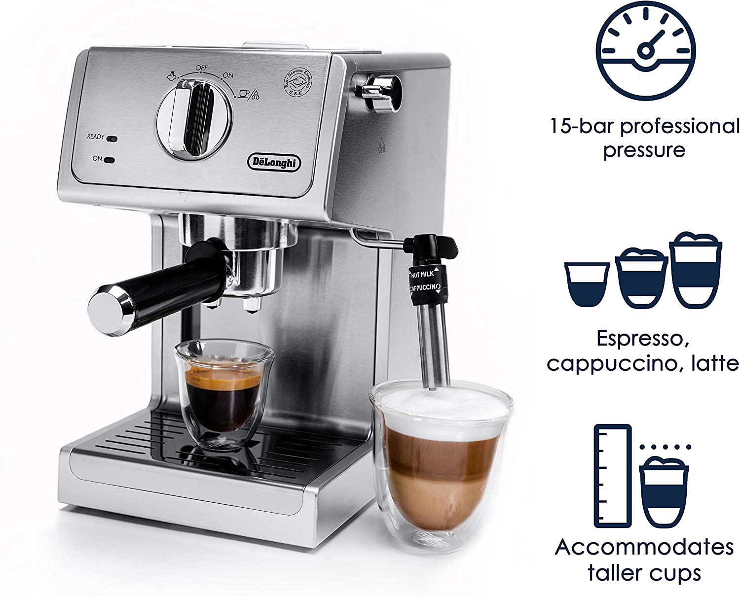 De'Longhi Premium Espresso & Cappuccino Machine with Adjustable Milk Frother - Perfect for Home Baristas & Coffee Lovers (Ideal for Kitchens, Offices & Gifts)