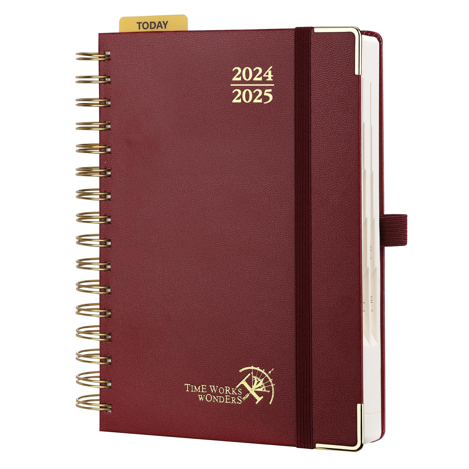 POPRUN 2024-2025 Academic Planner - A5 Spiral Hardcover Daily Diary with Monthly Tabs | August 2024 to July 2025 | Day per Page Design | Burgundy Cover | Perfect for Students, Teachers & Professionals | School, Office & Personal Organization