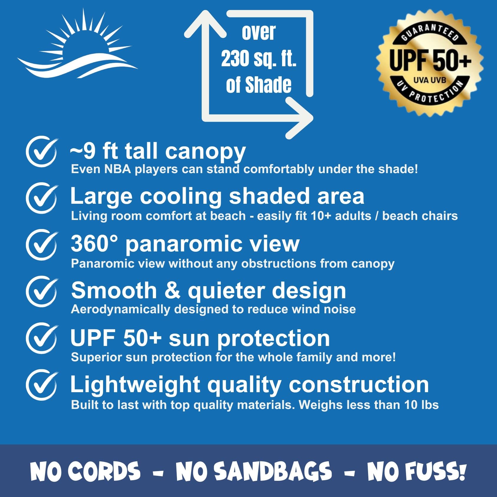 Ultimate Flying Beach Shade Canopy - UPF 50+ Sun Protection, Lightweight & Easy Setup with 360° Views | Most Innovative Beach Tent for Sun Protection | Perfect for Beach, Poolside, Camping & Outdoor Adventures