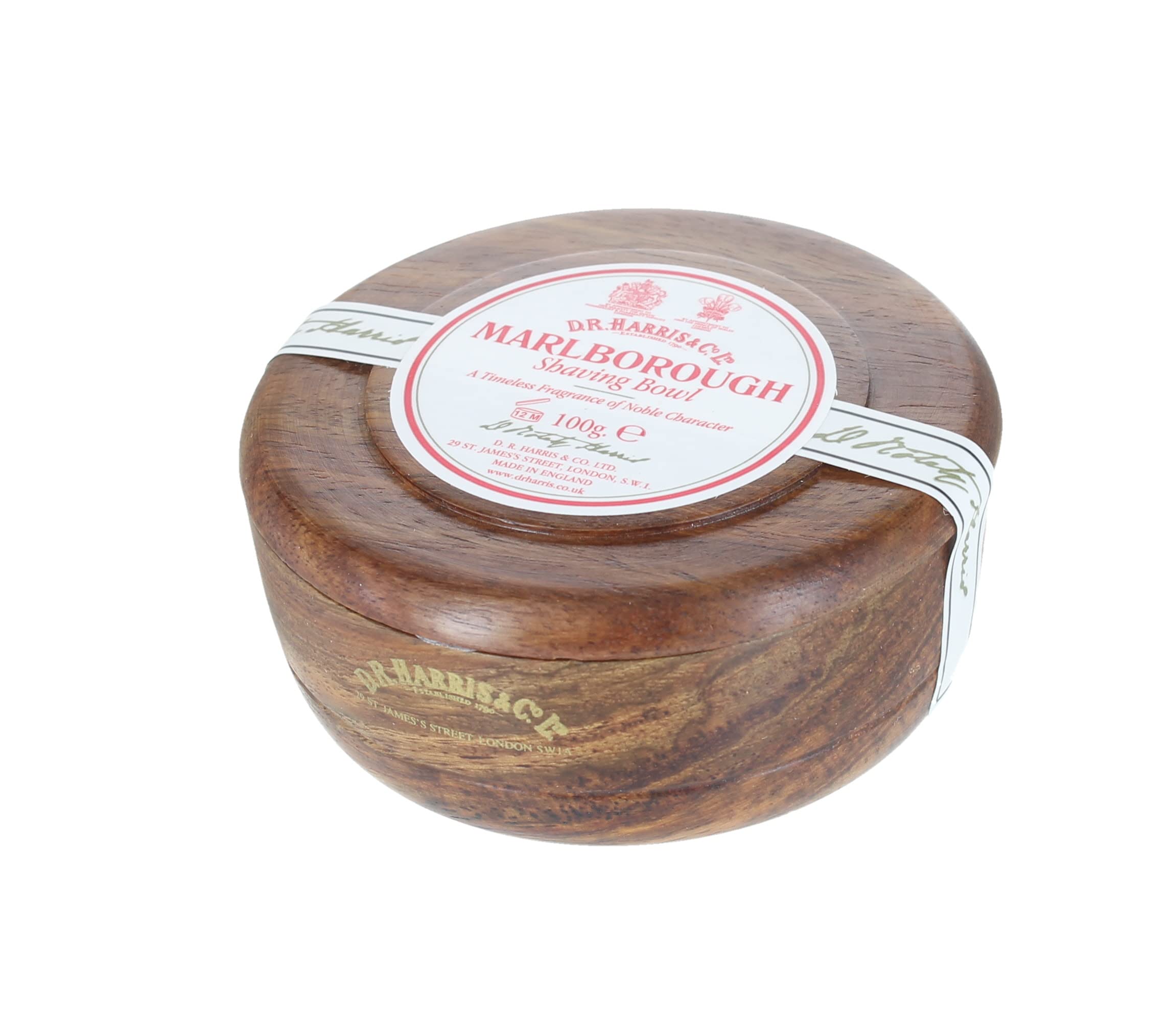 D.R. Harris Marlborough Shaving Soap in Mahogany Bowl - Luxury Traditional Wet Shaving Soap for Men - Perfect for Grooming, Gifts & Barber Shop Use