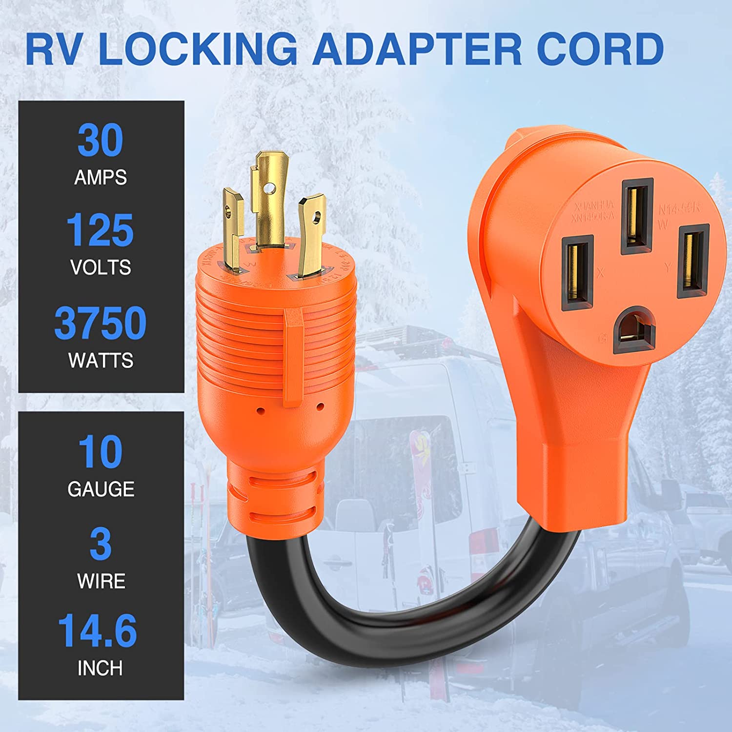 30 Amp to 50 Amp RV Generator Adapter Cord - 3 Prong Heavy Duty Power Converter for Camping, RV Trips & Outdoor Power Supply