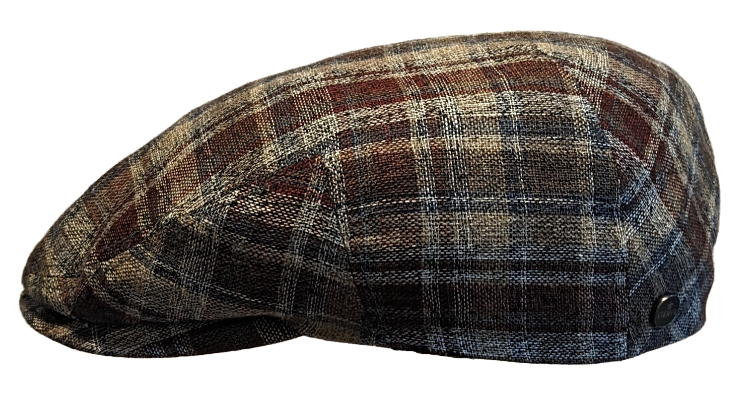 Liery's Soft Tone Multicheck Flat Cap for Men - Linen, Wool & Cotton Blend - Stylish Driving Hat for Casual Outings & Outdoor Activities