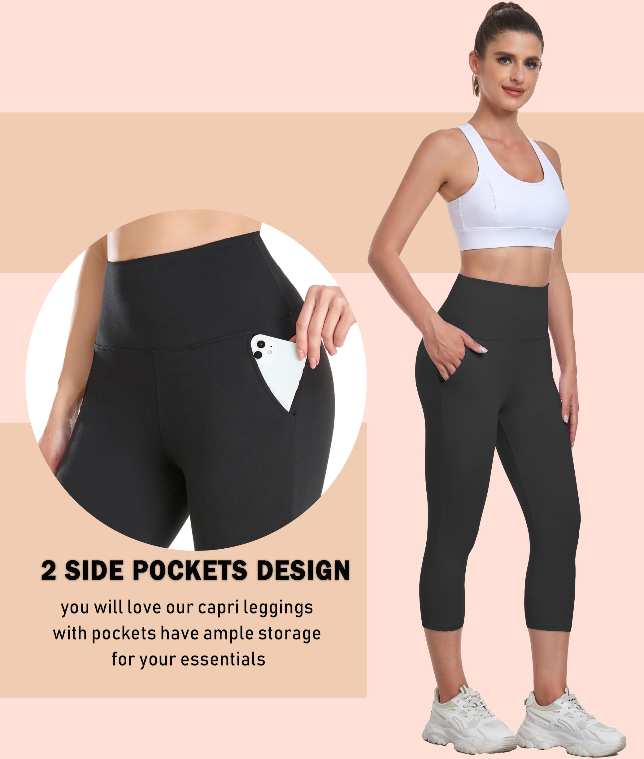 NEW YOUNG Women's High Waisted Capri Leggings with Pockets - Tummy Control Workout Yoga Pants for Running, Gym & Lounge Wear