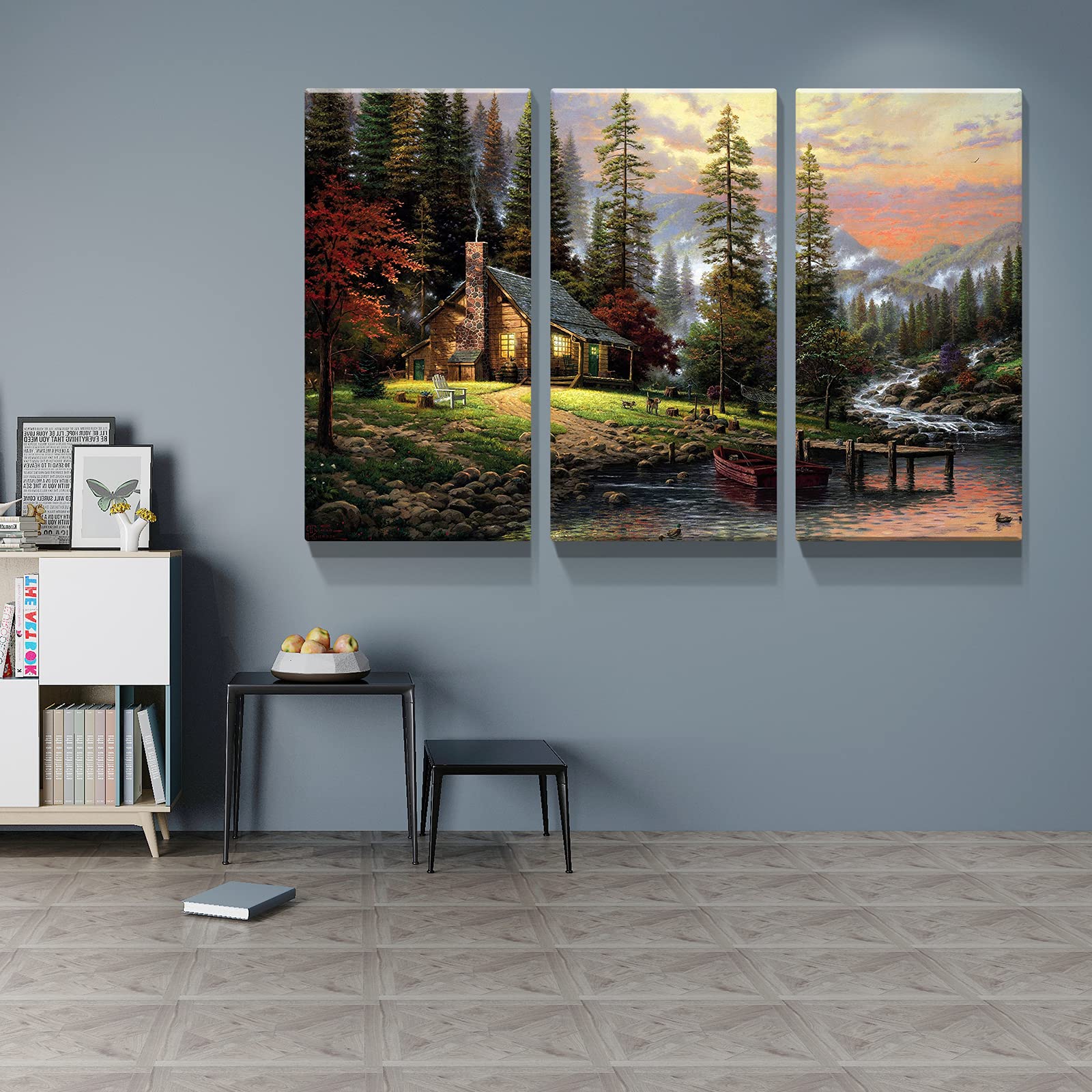 Denozer - 3 Panels Thomas Kinkade Garden Landscape Oil Painting Canvas Wall Art - Stretched & Framed Ready to Hang - 20
