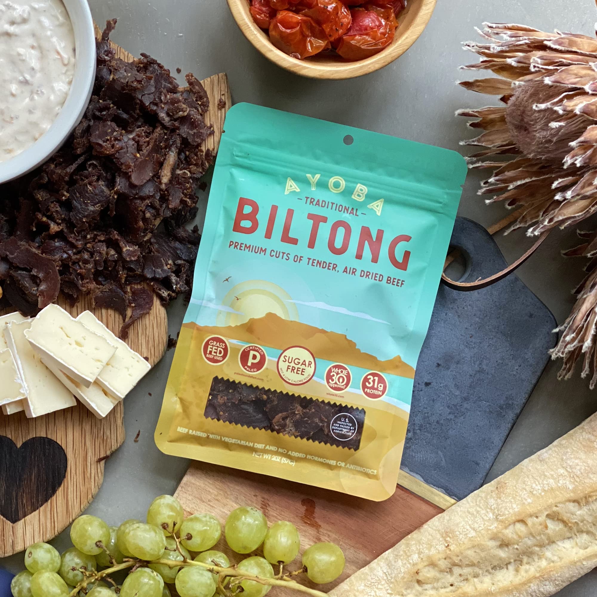 Keto-Friendly Grass Fed Beef Biltong Slices - 2oz Paleo Snack | Gluten Free, Whole30 Approved, Sugar Free, No Carb | Perfect for Hiking, Travel & Low-Carb Diets