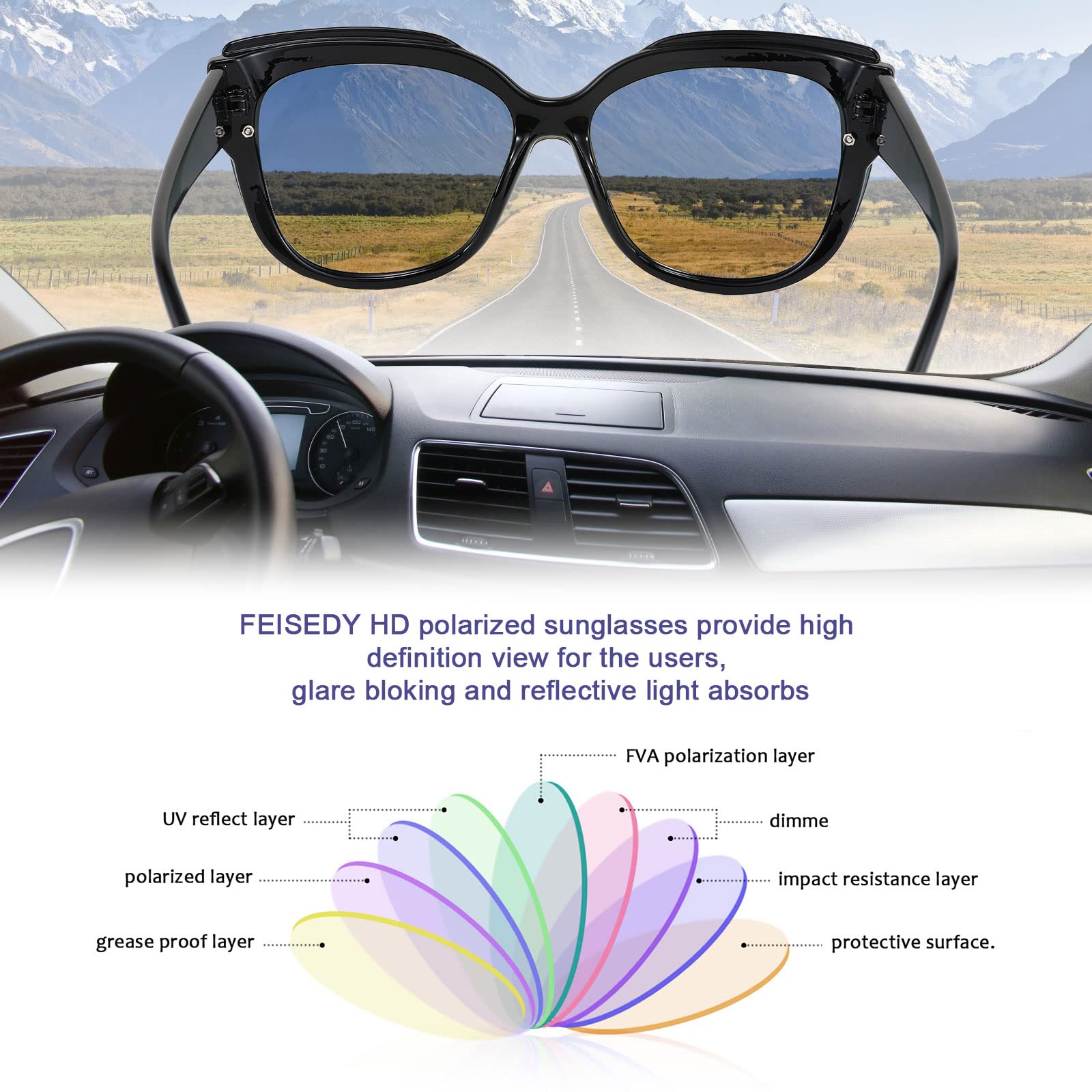 FEISEDY Polarized Cat Eye Sunglasses for Women & Men - Rimless Mirrored Oversized Retro Sunglasses B2796 | UV Protection, Fashion Accessory for Driving, Beach & Outdoor Activities