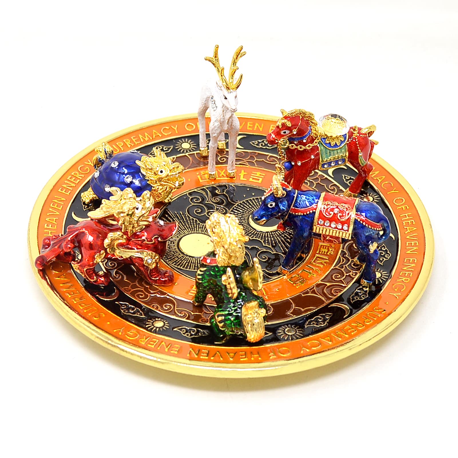 Feng Shui Pixiu Dragon Tortoise Statue - Supreme Heaven Energy Plate for Wealth & Luck, Red (FW4917) - Perfect for Home Office Decor, Gift for Business Success