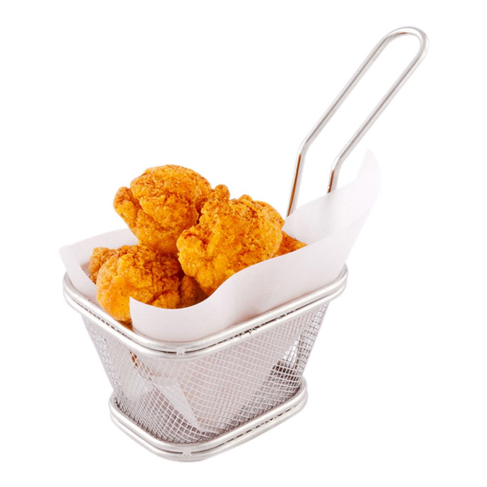 Restaurantware 5x4 Inch Stainless Steel Fryer Basket - Square Small Mesh Grid Basket with Handle for French Fries, Fried Shrimp, Tenders & More | Commercial & Home Kitchen Use