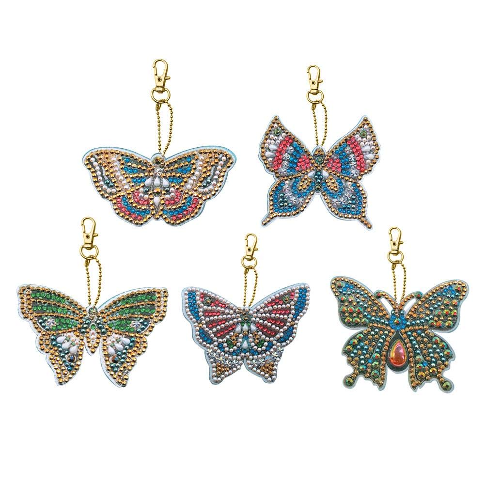 DIY Diamond Painting Keychain Set - 5pcs Full Drill Mosaic Key Rings with Pendants | Perfect Gift for Girlfriend, Mother & Craft Lovers | Phone Charm, Bag Decor & Art Projects (Butterfly Design)
