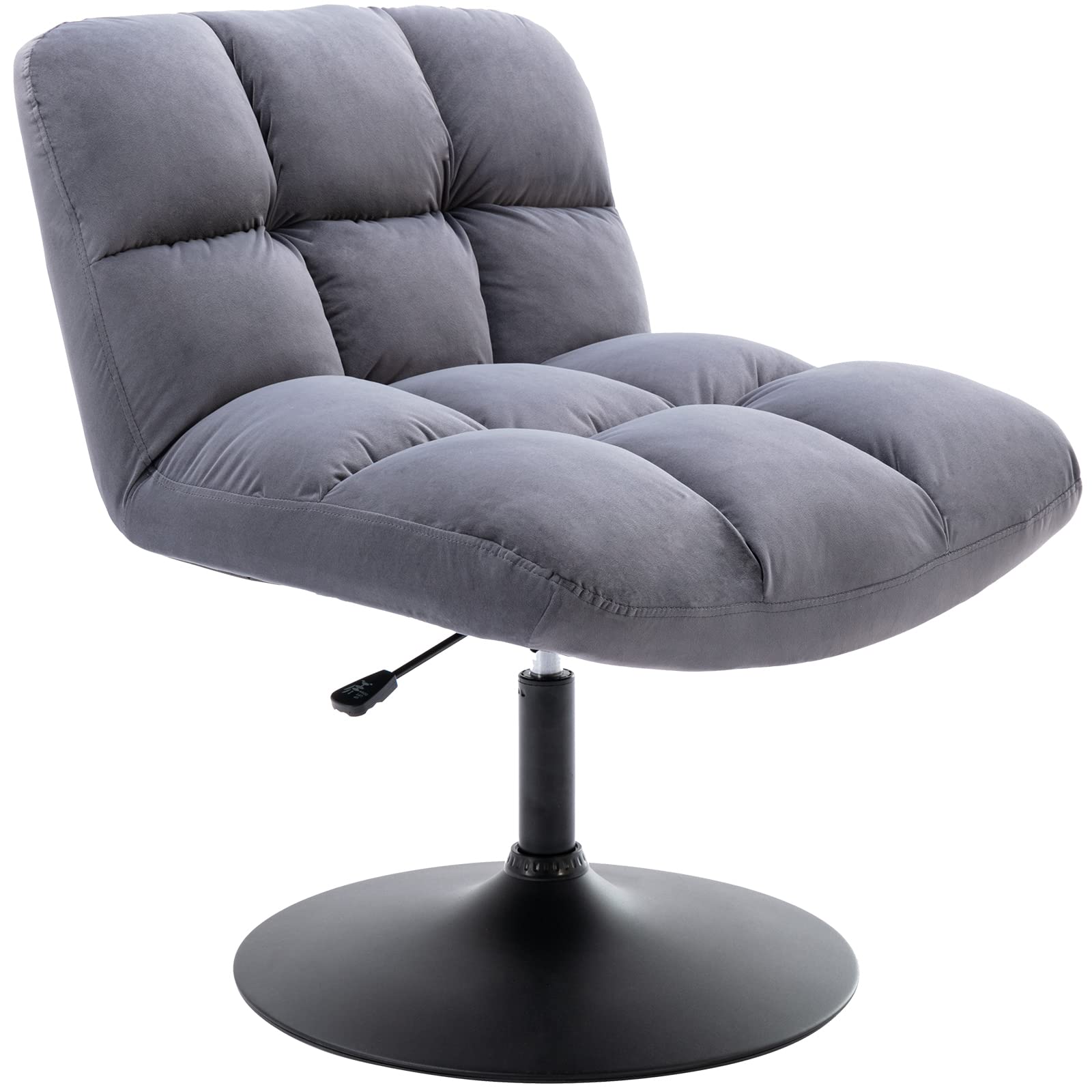 Modern Velvet Swivel Accent Chair Without Arms - Adjustable Height Upholstered Reading Chair with Sturdy Metal Base for Living Room, Bedroom & Small Spaces (Grey) - Perfect for Relaxing, Reading & Corner Decor