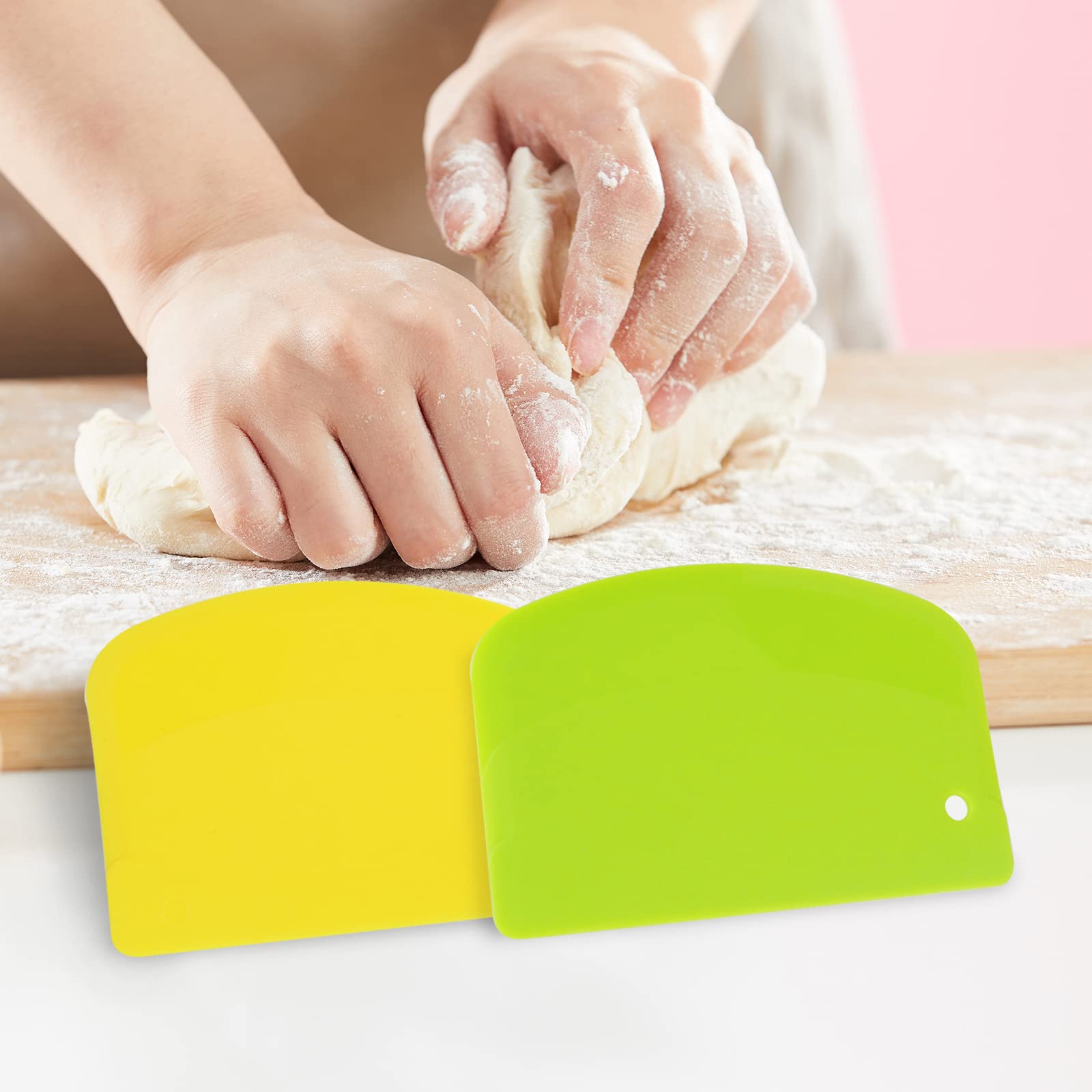 Grafken 2-Pack Plastic Dough Scraper Set - Multi-Purpose Kitchen Tool for Baking, Pastry, Pizza & Bread Dough - Bench Scraper, Bowl Spatula & Fondant Icing Cutter - Perfect for Home Bakers & Professional Chefs