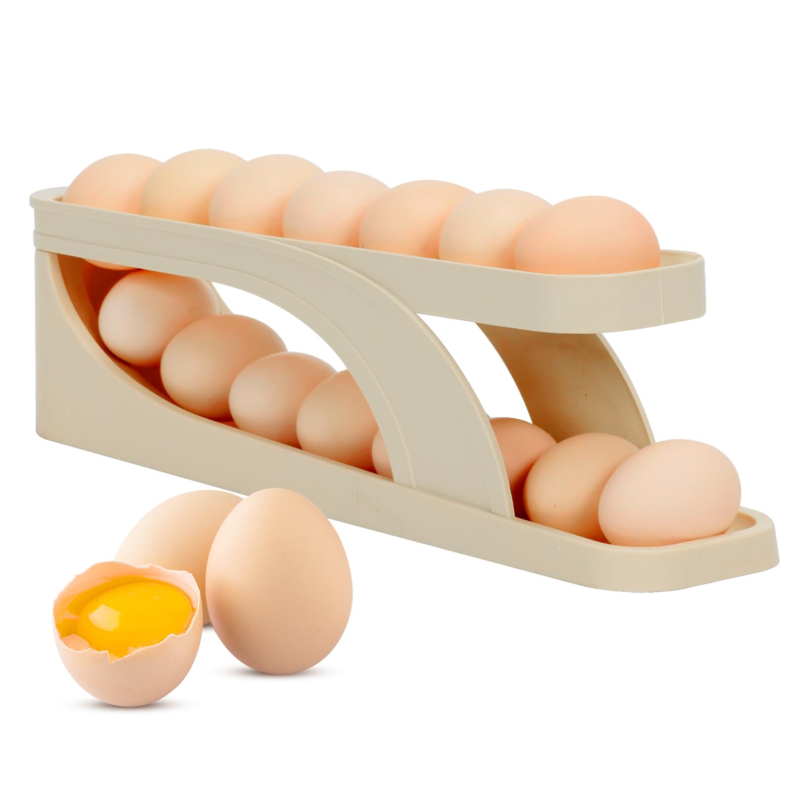 2-Tier Rolling Egg Dispenser - Space-Saving Automatic Egg Roller Holder & Organizer for Kitchen, Refrigerator Storage | Perfect for Breakfast Prep, Baking & Organized Fridge Storage