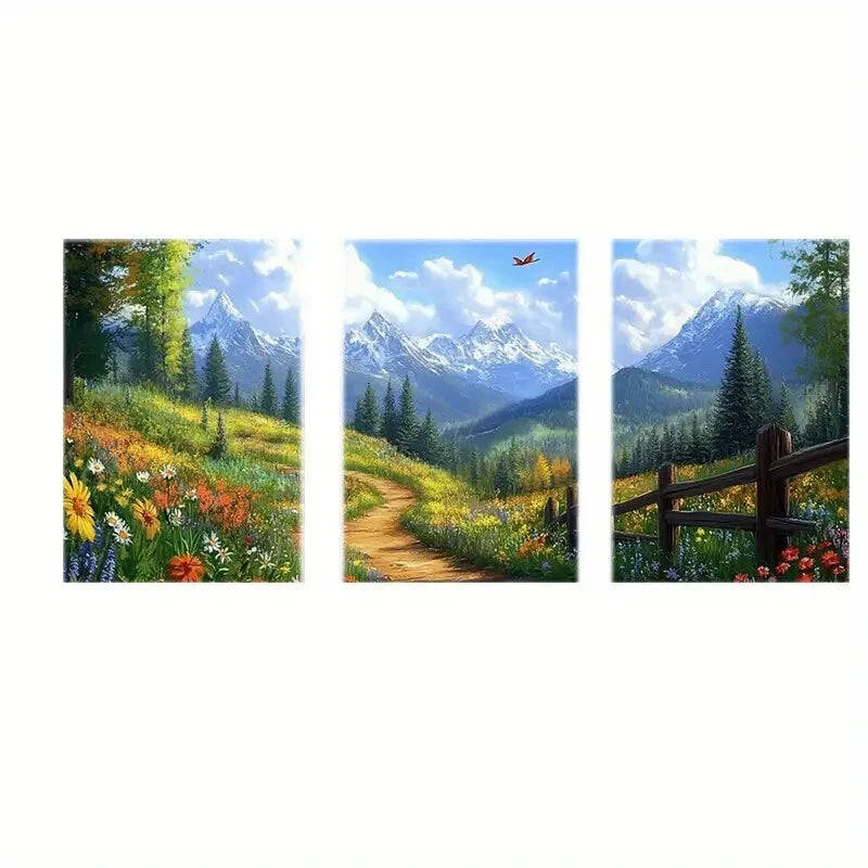 3-Piece Fantasy Forest Pathway Abstract Art Metal Print Set - Ready to Hang Wall Decor for Living Room, Bedroom & Office