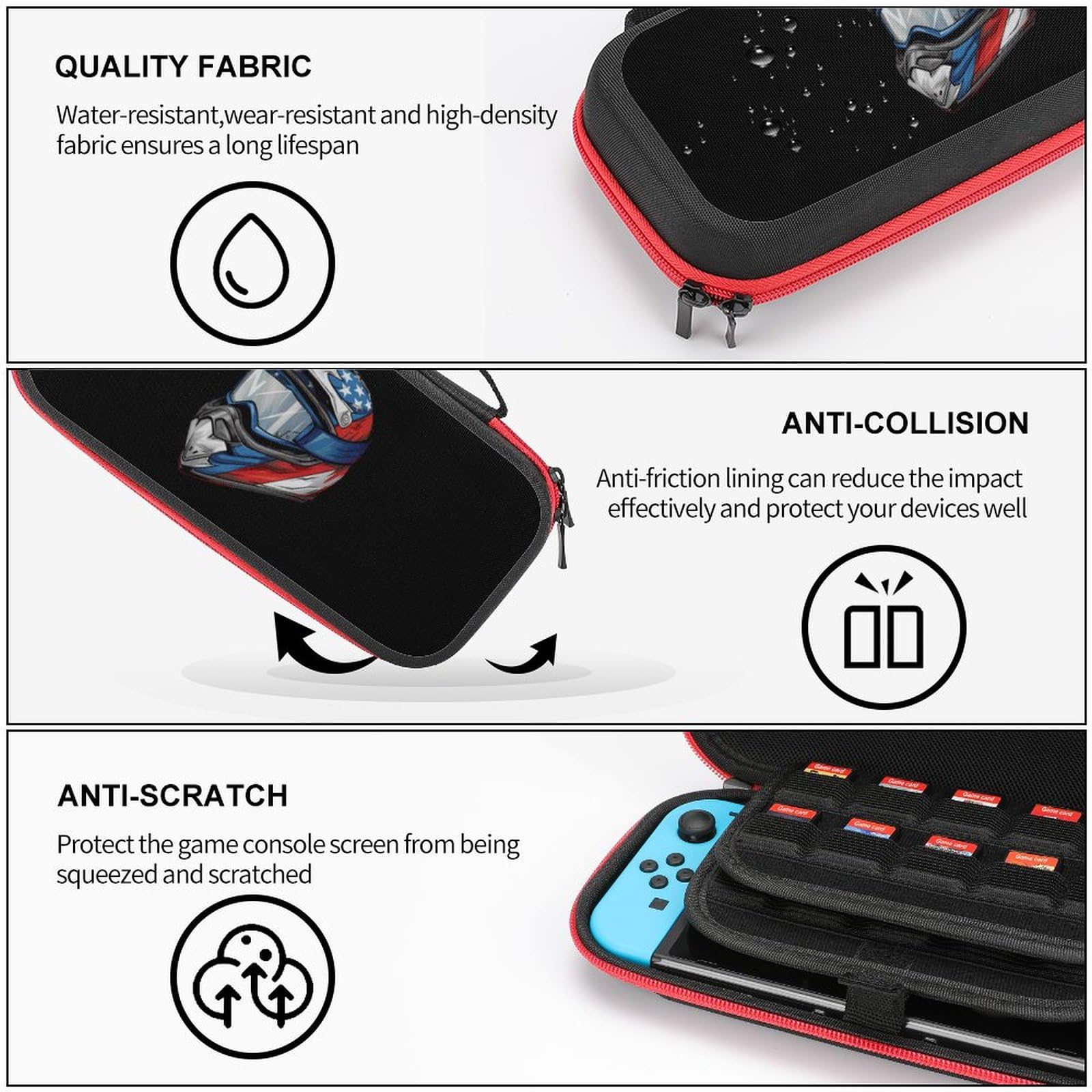 American Flag Dirt Bike Helmet & Motocross Protective Case - Portable Travel Hard Shell Storage for Nintendo Switch - Perfect for Gaming, Motorcycle Rides & Outdoor Adventures