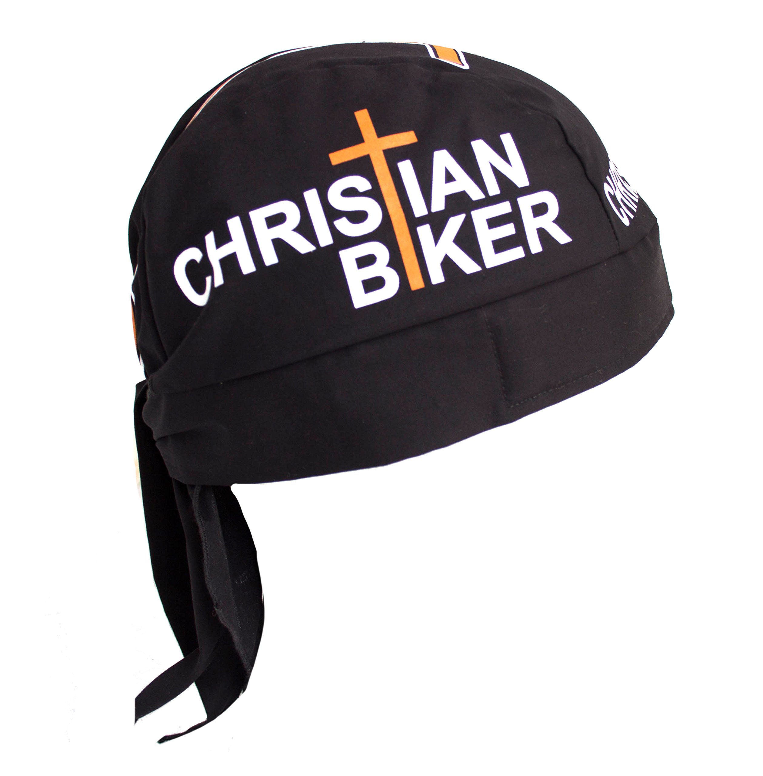 Adjustable Christian Biker Cross Skull Cap Bandana - Black Tie Headwear for Motorcycle Riders, Outdoor Activities & Religious Events