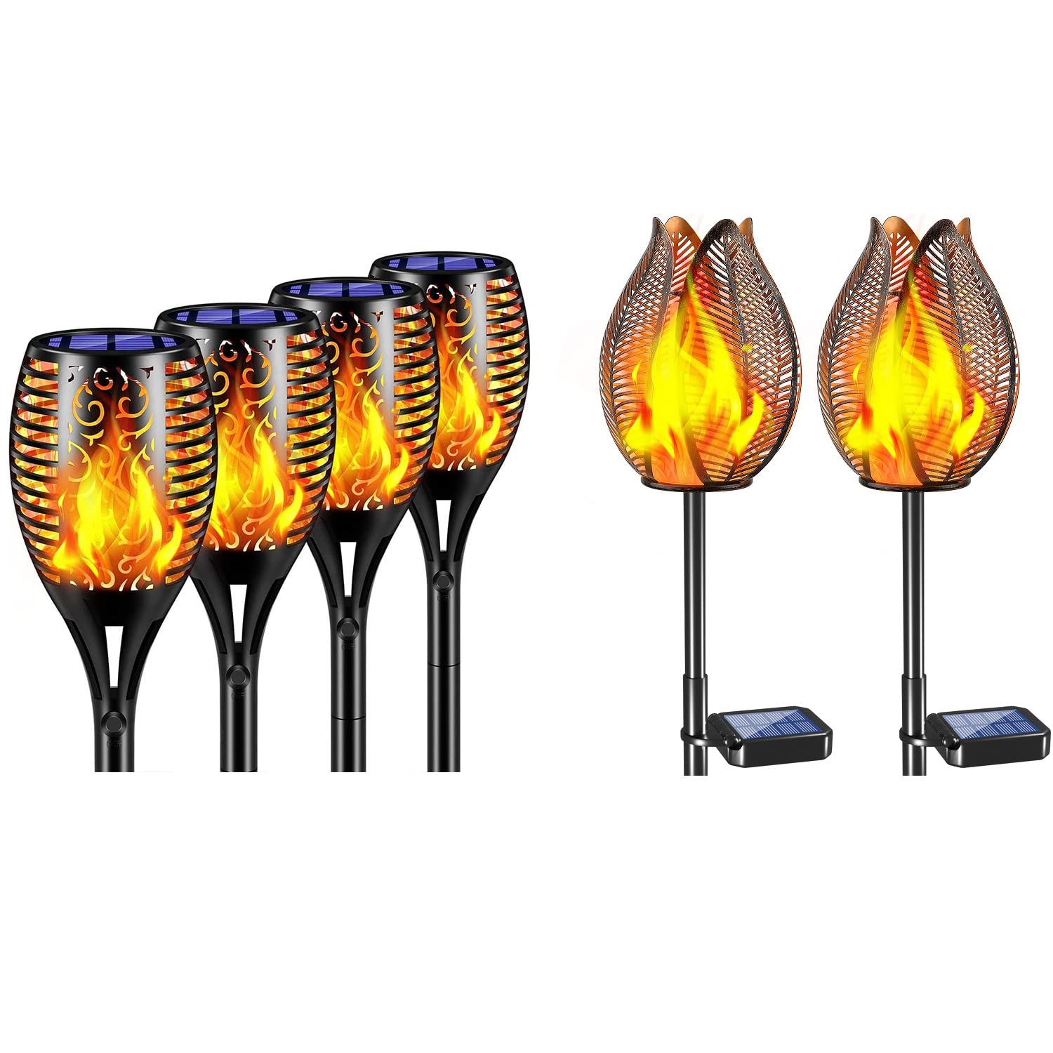 TomCare Solar Torch Lights Outdoor - Waterproof Flickering Flame Solar Lights for Garden, Patio, Pathway, and Backyard Decor (Set of 6) | Perfect for Landscape Lighting, Evening Ambiance, and Outdoor Parties