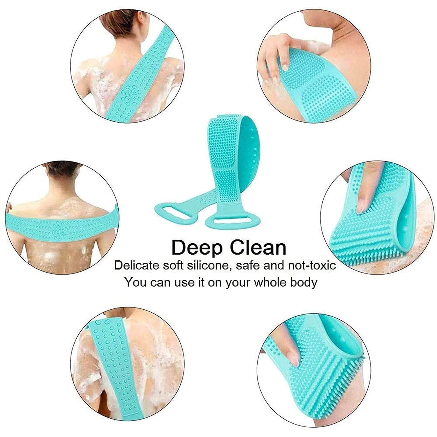 Exfoliating Silicone Body Scrubber Belt for Shower & Bath - Skin Cleansing Brush with Solid Grip Handles for Men, Women & Kids - Gentle Body Exfoliation & Dirt Removal - Perfect for Spa, Home Use & Travel (1-Pack)