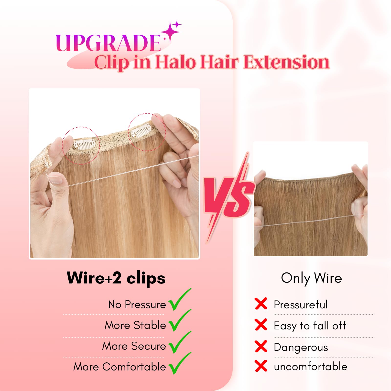 Rich Choices 100% Real Human Hair Halo Extensions - 22 Inch Invisible Wire Remy Hair Extensions for Women (Ash Blonde Highlight Bleach Blonde) | Perfect for Weddings, Parties & Daily Styling