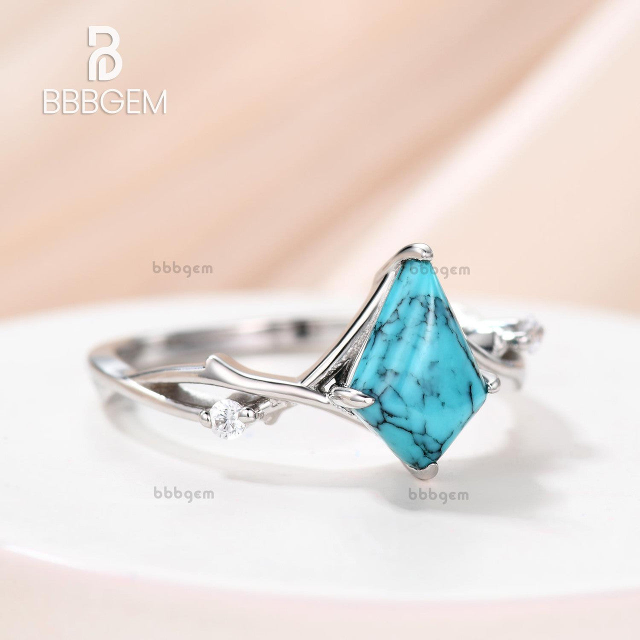 14K White Gold Solitaire Engagement Ring with Turquoise & Entangled Vines Design - Perfect for Romantic Proposals, Anniversaries & Special Occasions