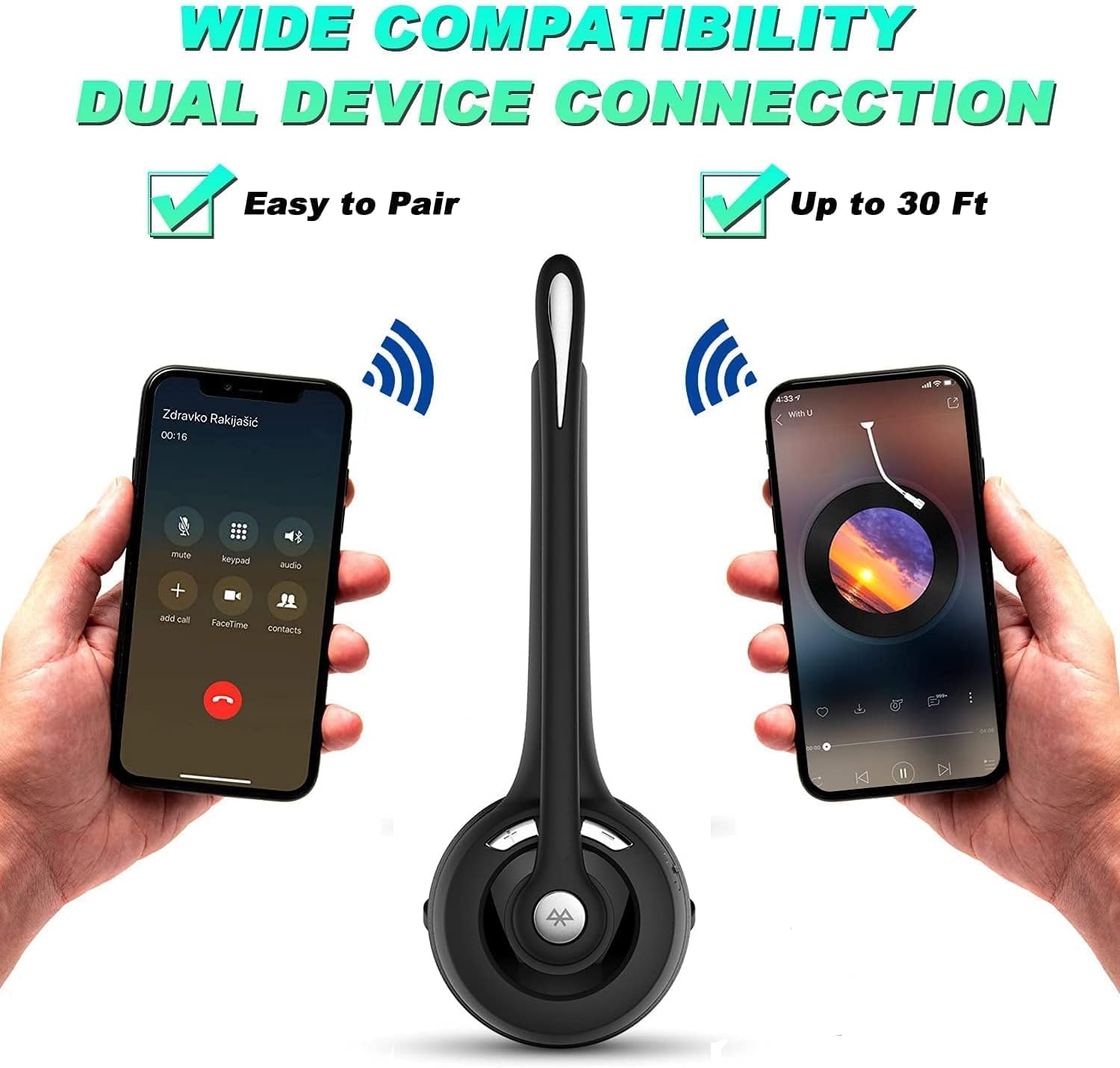 Best Trucker Bluetooth Headset with Noise-Canceling Mic - Wireless On-Ear Headphones for Phone Calls, Office, Call Center & Skype - Perfect for Truck Drivers, Remote Work & Customer Service