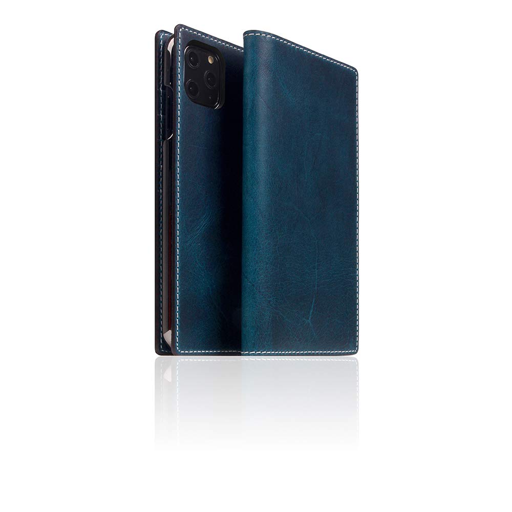 Premium SLG iPhone 11 Pro Max Leather Wallet Case - Italian Wax Leather Flip Cover with Card Slots, Handmade for Apple iPhone 11 Pro Max (Blue) | Perfect for Business Professionals & Daily Use with Gift Box Packaging