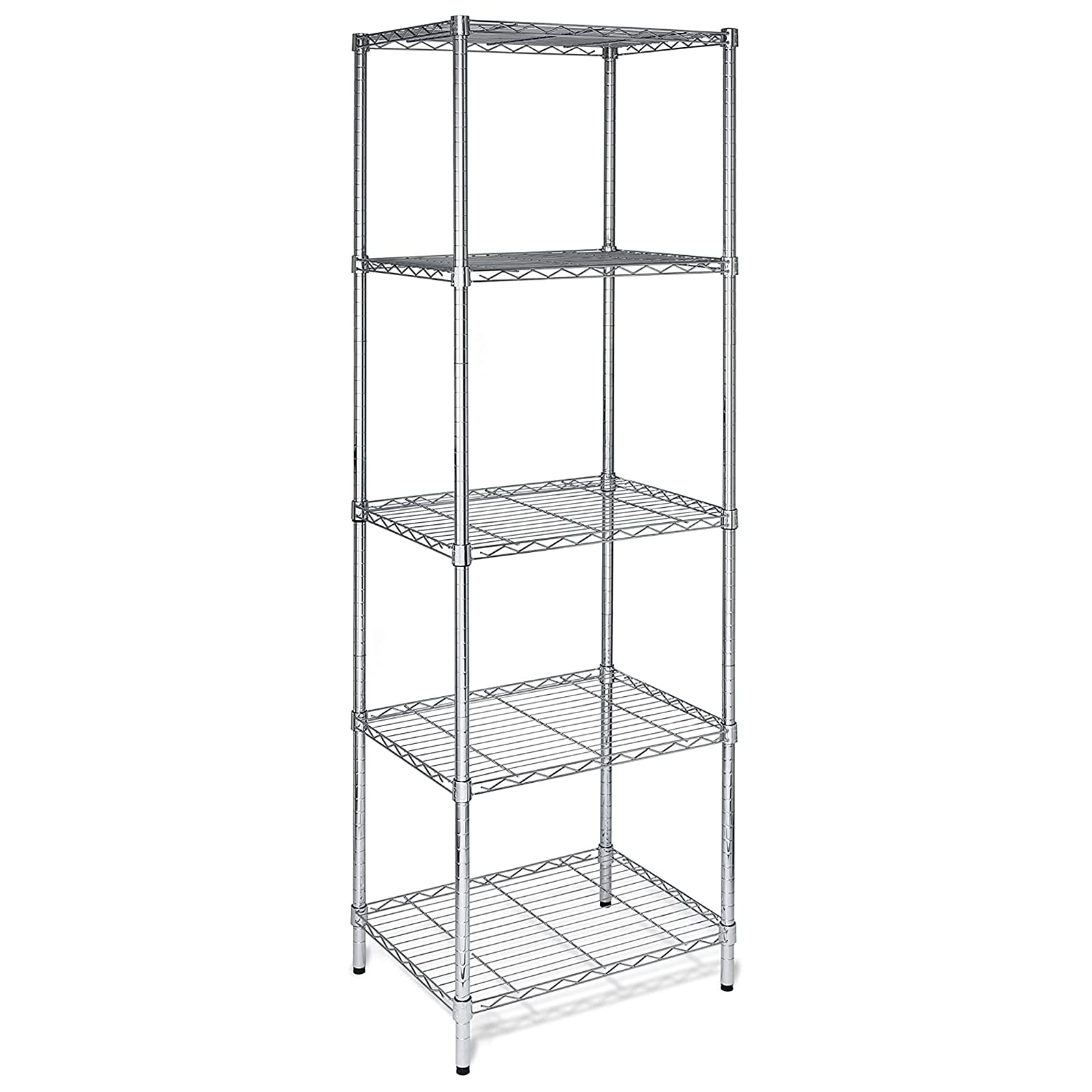 5-Tier Adjustable Metal Storage Shelf - Heavy Duty Wire Shelving Unit for Pantry, Closet, Kitchen, Laundry & Bathroom Organization (Silver) - Perfect for Home Storage & Commercial Use