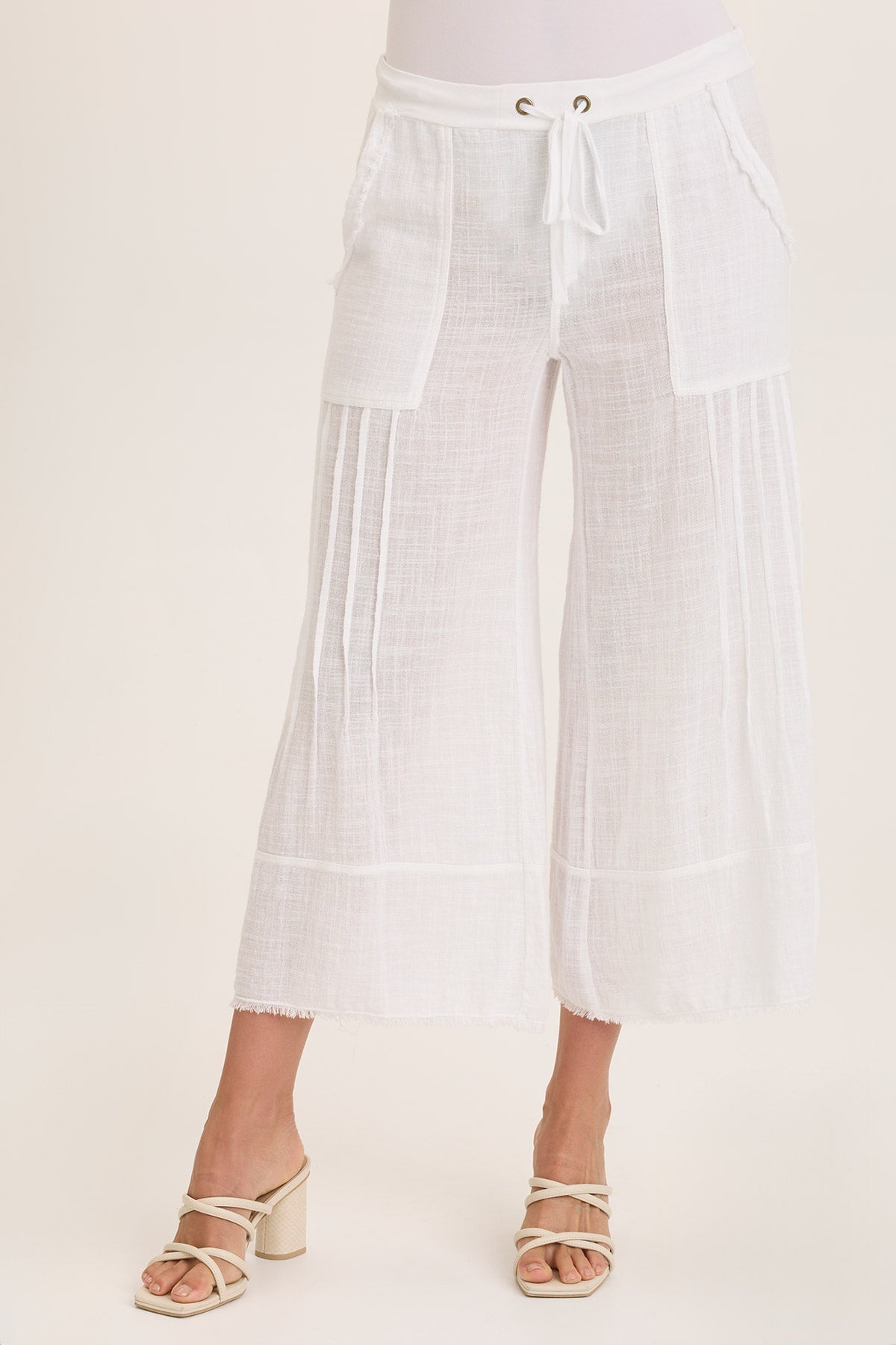 Ace Gauze Wide Leg Crop Pants - Breathable Linen Blend High Waist Casual Trousers for Women | Perfect for Summer, Beach, and Boho Style Outfits