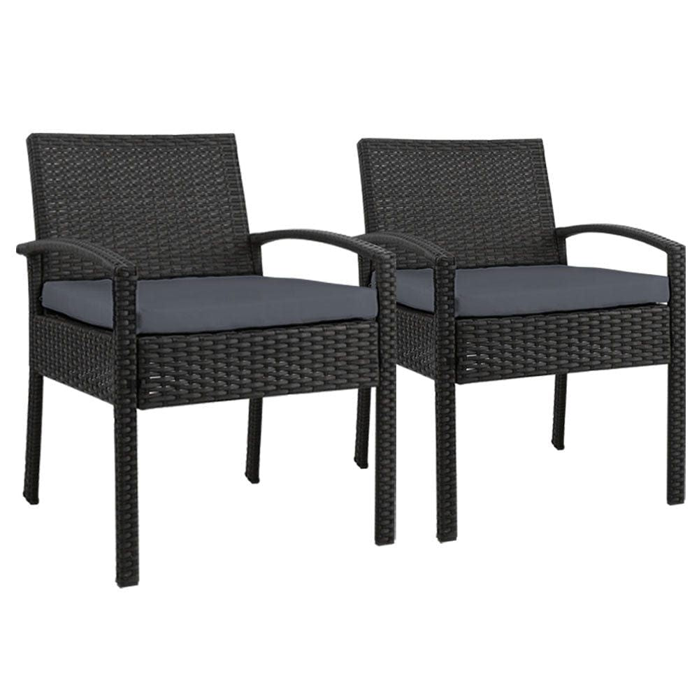 2-Pack Black Wicker Patio Dining Chairs with Cushions - Outdoor Garden Furniture Set for Bistro, Cafe, and Lounge Settings - Perfect for Backyard, Poolside, and Terrace Use