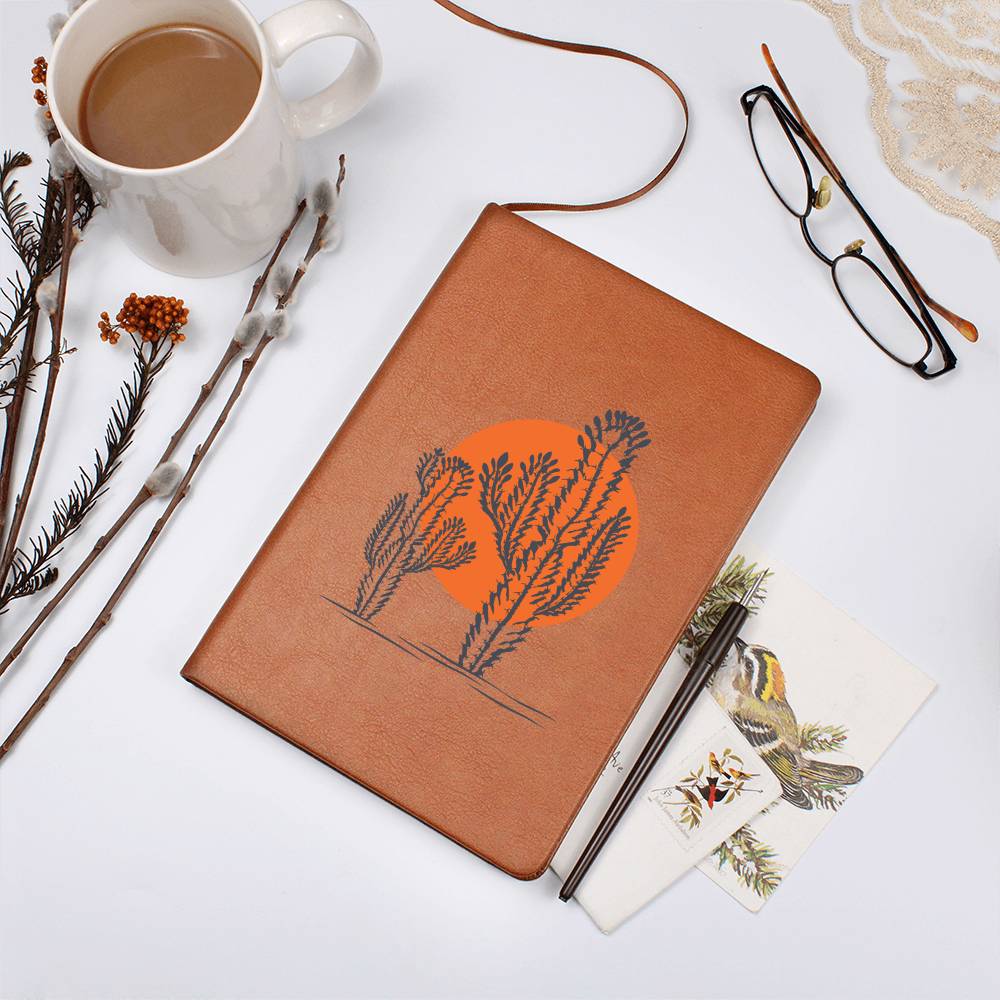 Vegan Leather Journal - Handmade Desert Sun Design - Perfect for Travel, Writing & Gift Giving