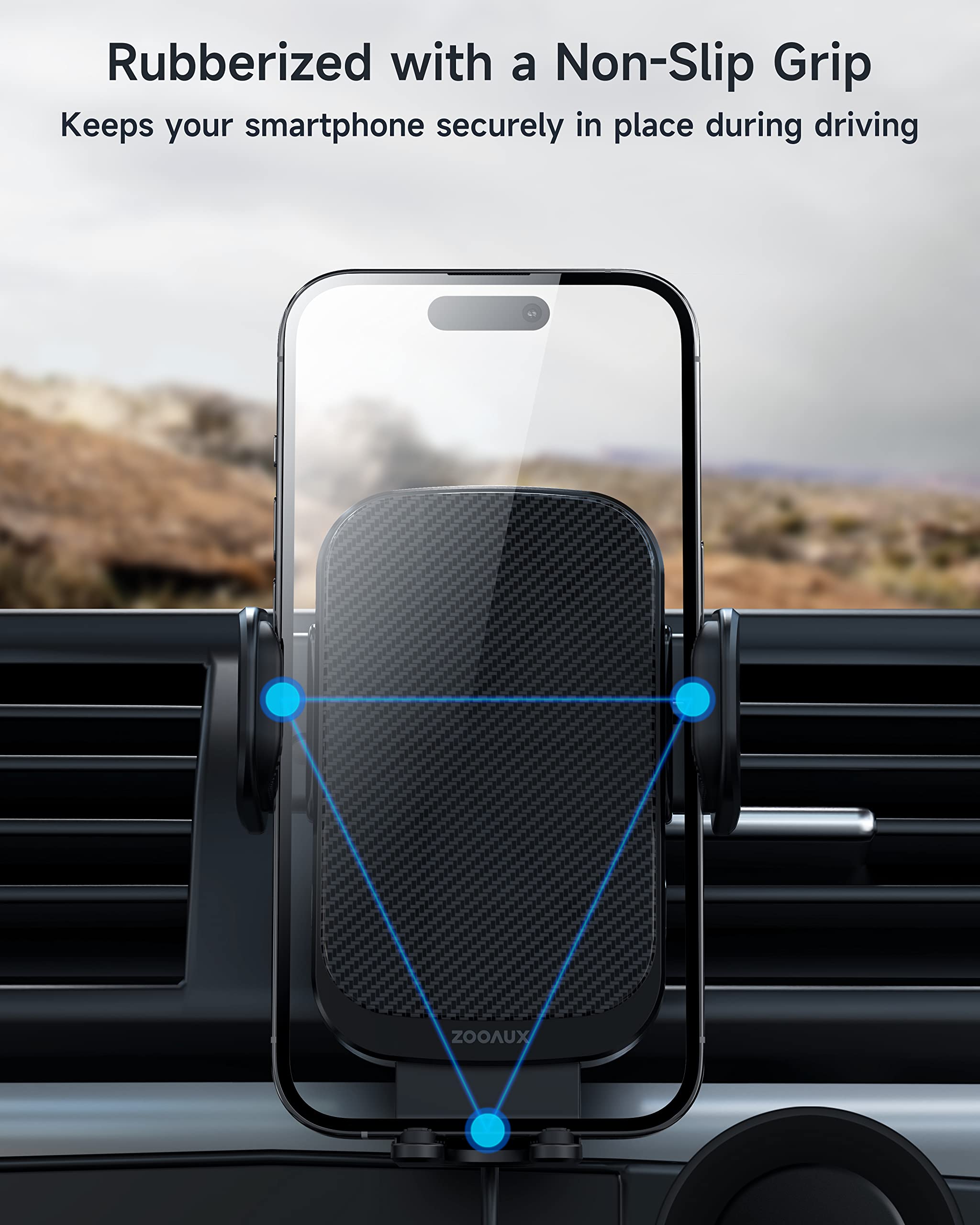 ZOOAUX 15W Fast Wireless Car Charger Vent Mount - Auto-Clamping Phone Holder for iPhone 15/15 Pro/14/13/XS/XR/X/8 & Samsung S24/S23/S22/S21/S10 - Secure Charging While Driving (Black)