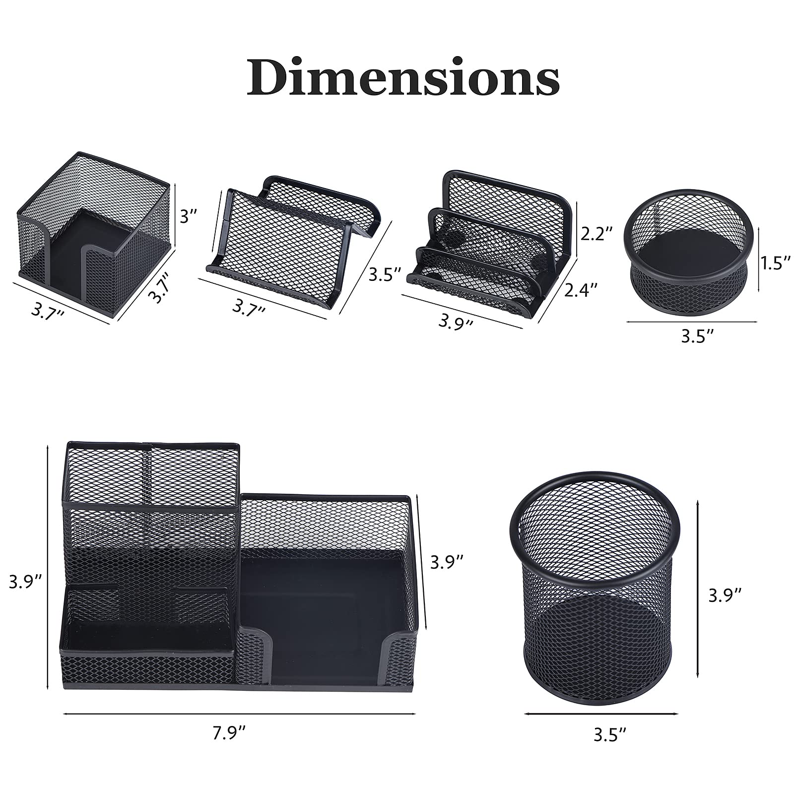 6-Piece Mesh Desk Organizer Set with 3 Compartments - Pen Holder, Mail Organizer & Letter Tray for Home Office Supplies - Black Desktop Storage Baskets (Perfect for Organizing Stationery, Documents & Office Accessories)