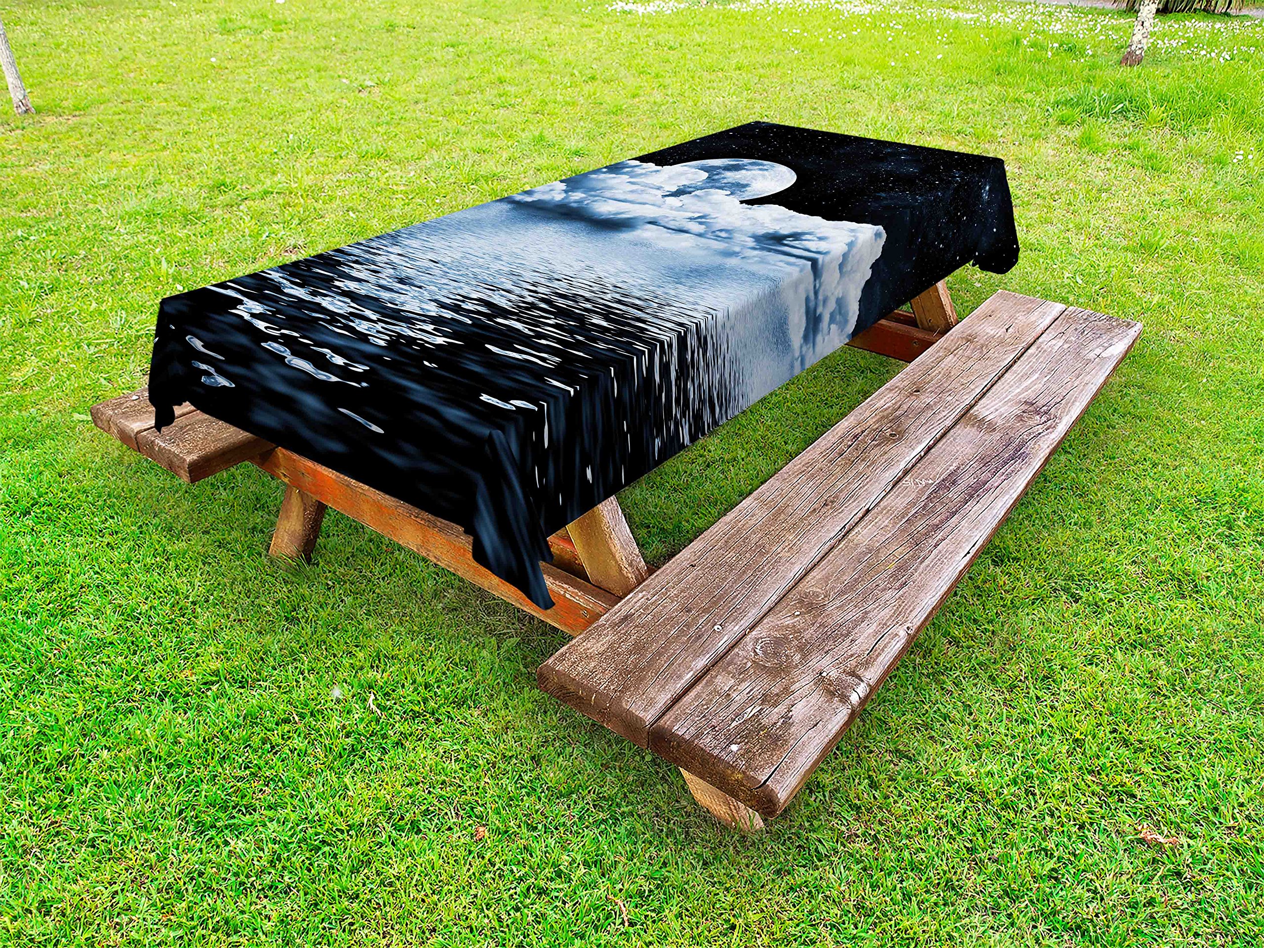 Ambesonne Moon Outdoor Tablecloth - Waterproof Washable Picnic Table Cover with Moon & Stars Universe Print, 58