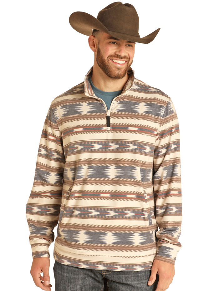 Rock & Roll Denim BM91T04940 Men's Stripe Performance Pullover Sweatshirt - Natural Color, Comfortable & Stylish for Casual Wear, Gym, and Outdoor Activities