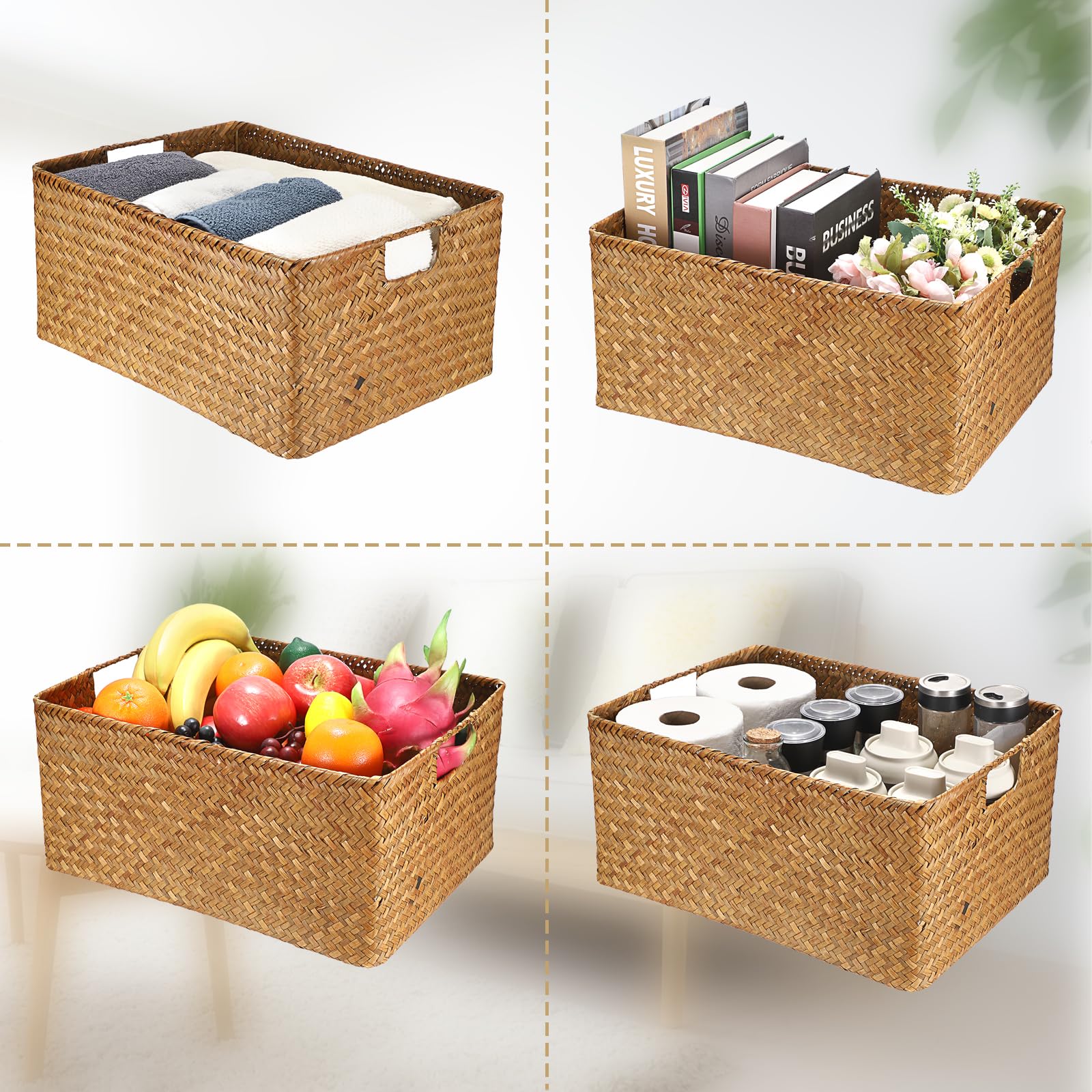 Seagrass Storage Basket - X-Large Handwoven Wicker Bin with Handles for Bedroom, Pantry & Closet Organization