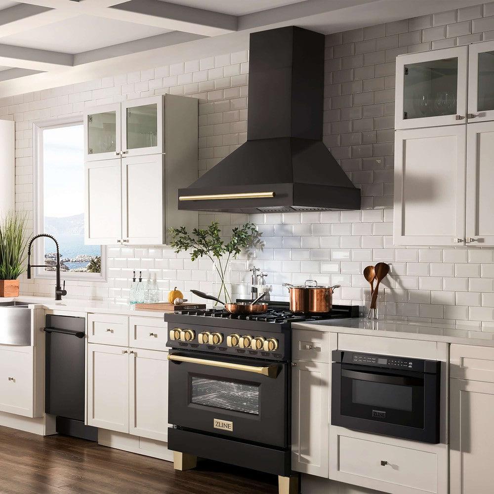 ZLINE Autograph Edition 36 Inch Black Stainless Steel Range Hood with Handle (BS655Z 36) - Professional Kitchen Ventilation for Modern Homes & Restaurants