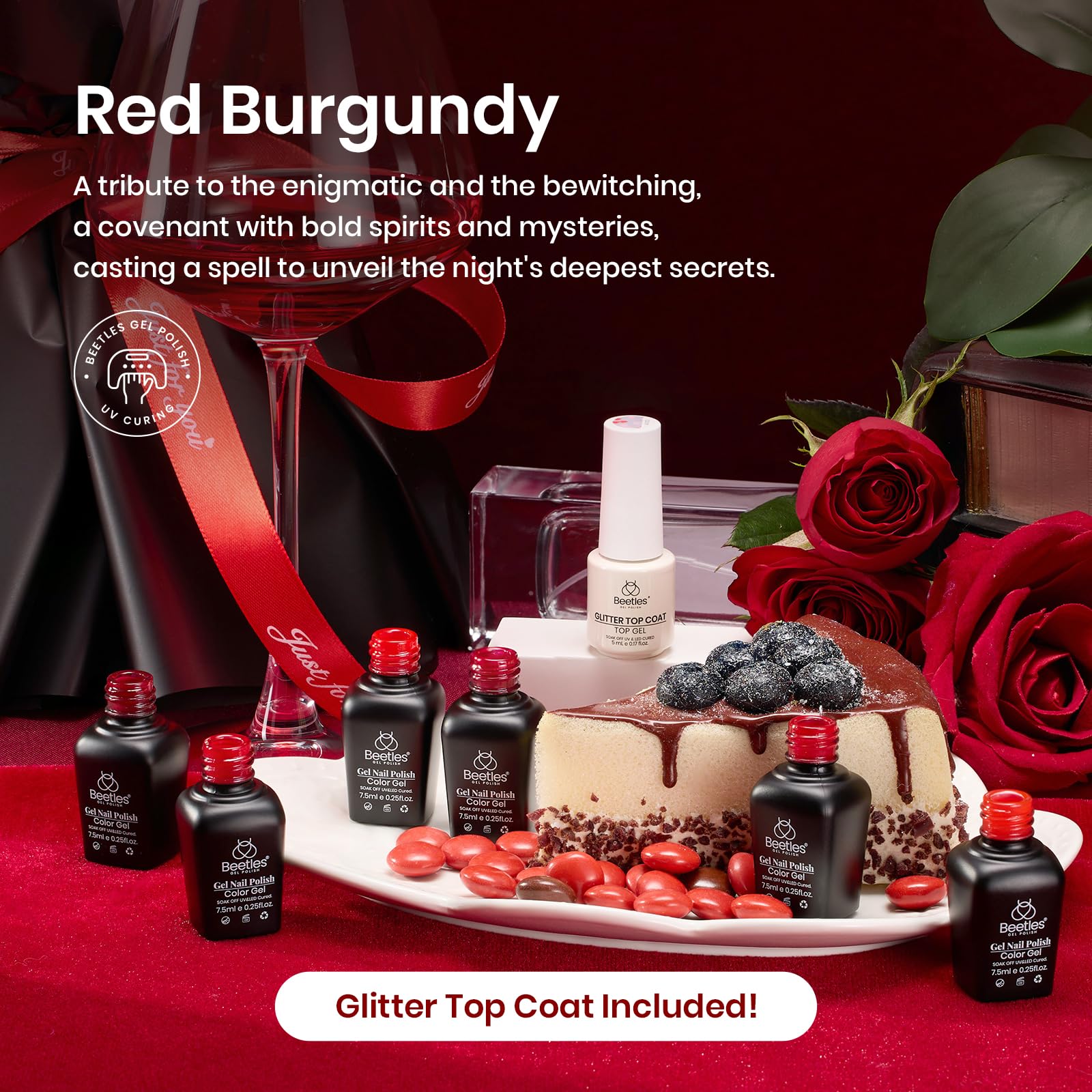 Beetles 6 Colors Red Gel Nail Polish Set with Top Coat - Shimmering Red Burgundy UV LED Soak Off Gel Polish Kit for Nail Art Design | DIY Home Manicure, Perfect Gift for Women | Great for Parties, Weddings & Special Occasions