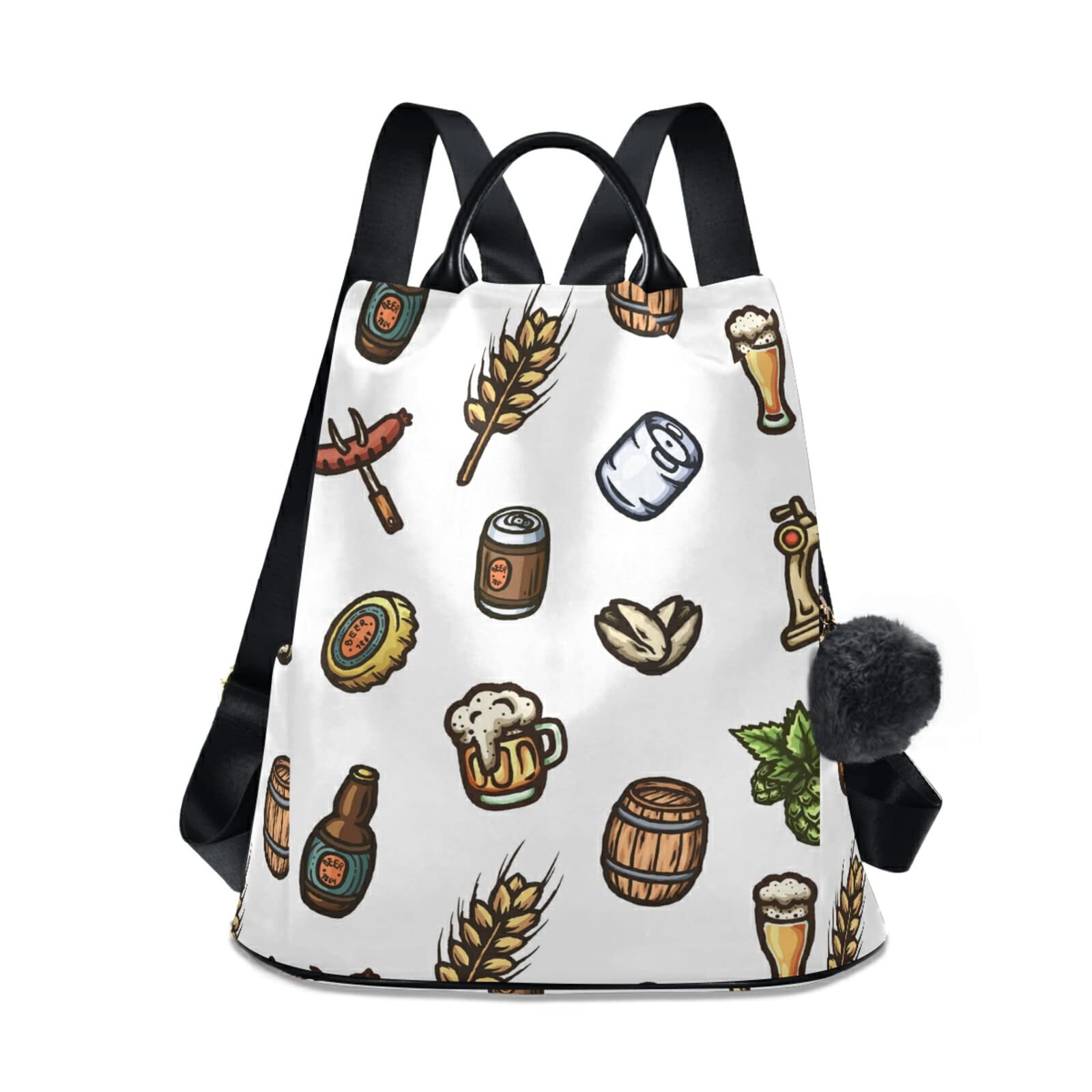 Hand Drawn Beer Themed Women's Backpack - Stylish Daypack for College, School & Travel - Casual Shoulder Bag Purse & Bookbag for Students - Perfect for Campus, Commuting & Outdoor Adventures