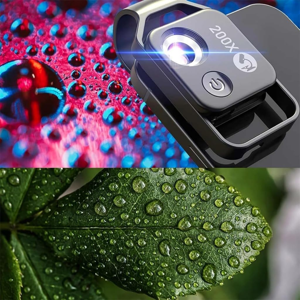 200X Nanozoom Phone Microscope Lens with CPL & LED Light - Universal Clip Attachment for iPhone Android - Perfect for Coin Collecting, Jewelry Inspection & Science Education (Black)