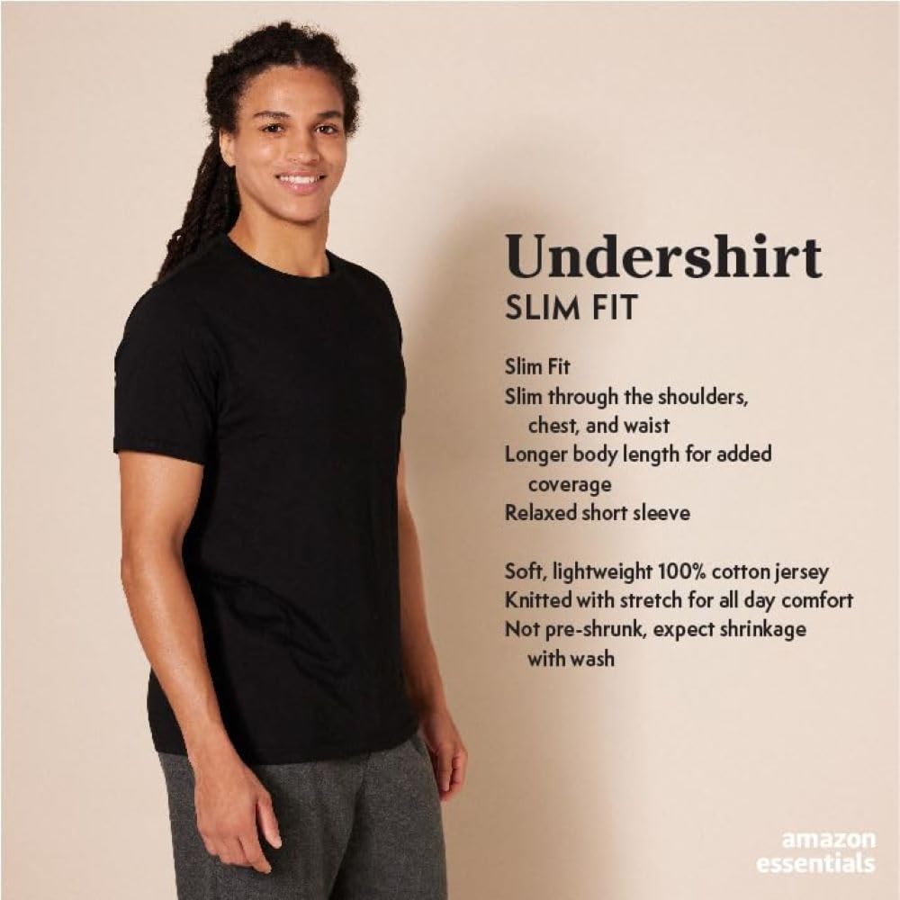 Amazon Essentials Men's Crew Neck T-Shirts 6-Pack - Soft Cotton Basic Tees for Casual Wear, Layering & Everyday Comfort - Perfect for Work, Gym & Weekend Outfits