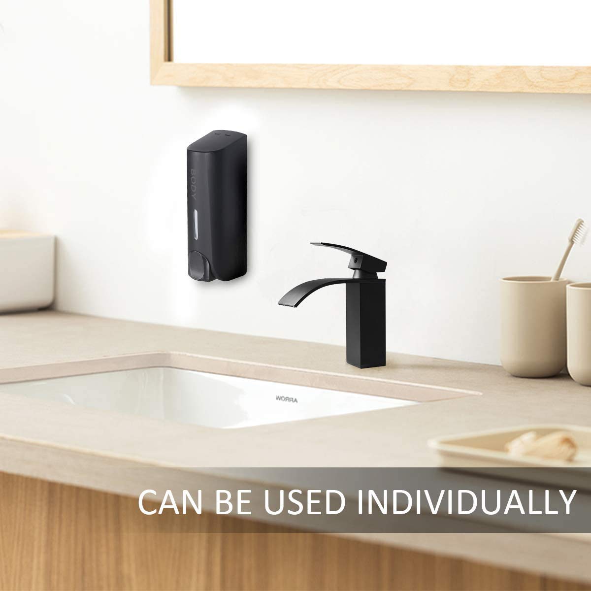**No Drill Shampoo & Conditioner Dispenser - Wall Mounted Shower Dispenser for Bathroom & Hotel - Black Single Chamber - Perfect for Shower, Gym & Spa**