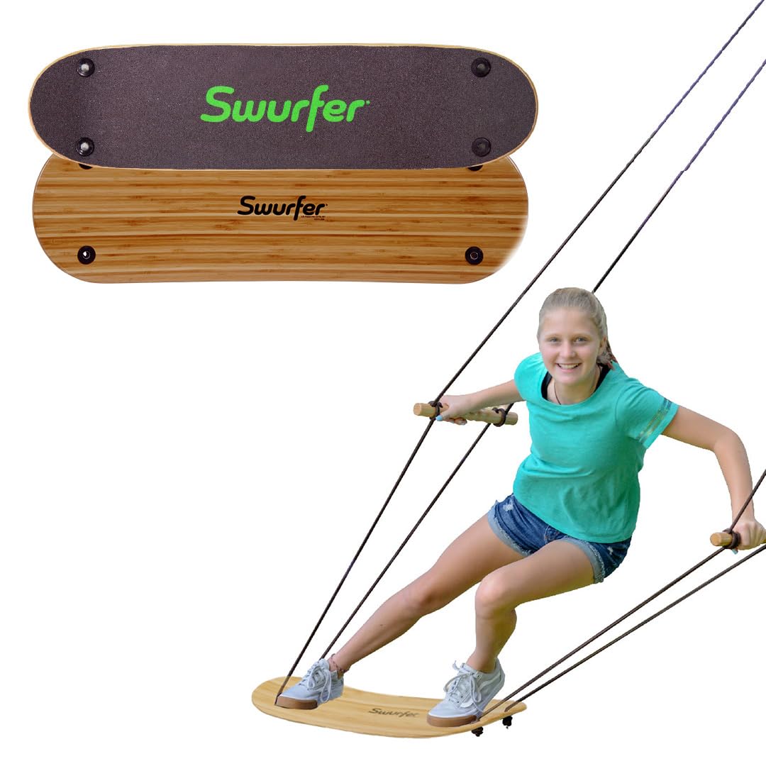 Swurfer TreeSkate Skateboard Swing - Adjustable Stand Up Surf Swing for Kids & Adults, 200 lbs Weight Capacity, Ages 6+, with Grip Tape & Handles - Perfect for Backyard, Park, and Beach Outdoor Play (Waves)