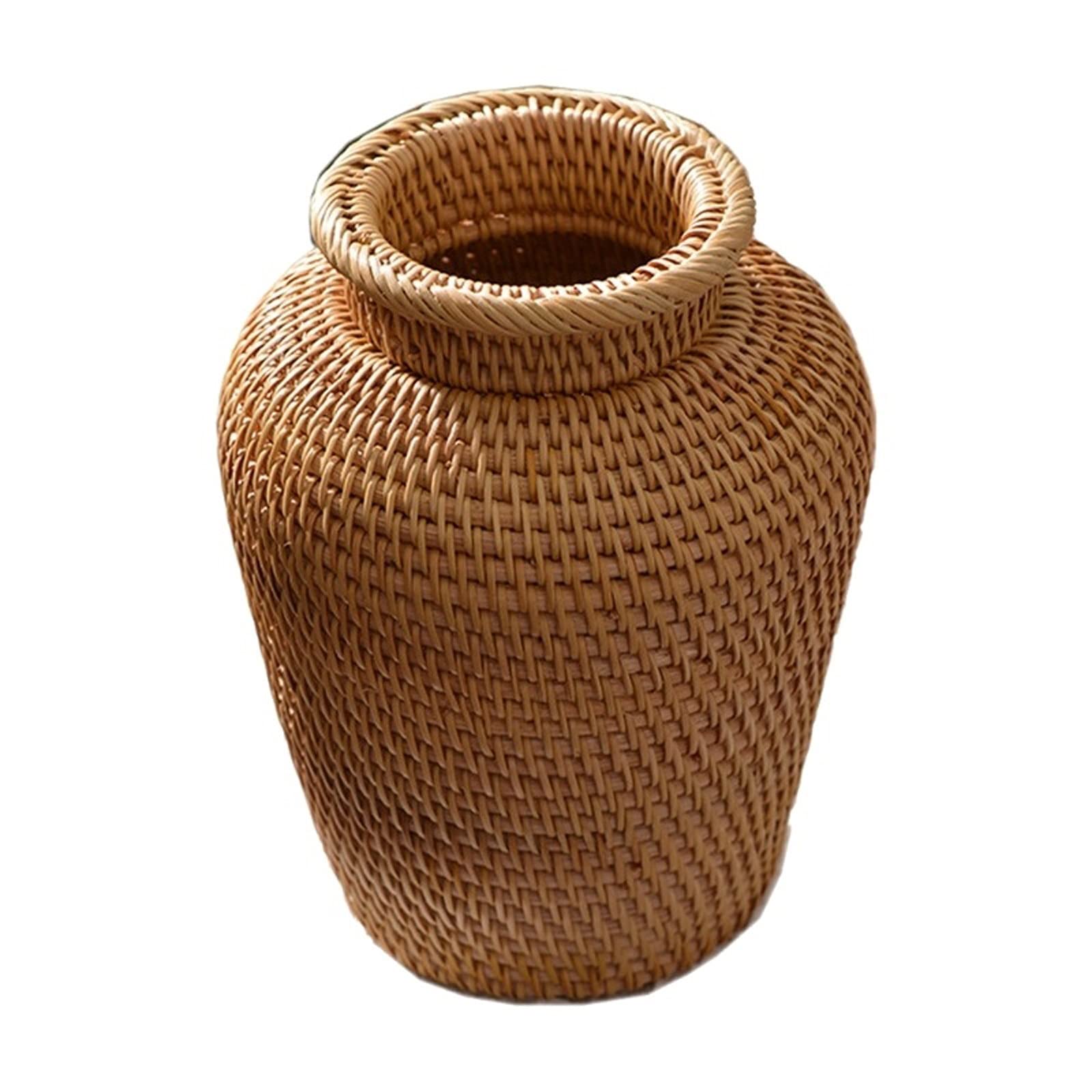 SHKI Rattan Woven Flower Vase - Handmade Boho Home Decor for Plants & Flowers, Modern Table Centerpiece for Living Room, Bedroom & Office Decoration