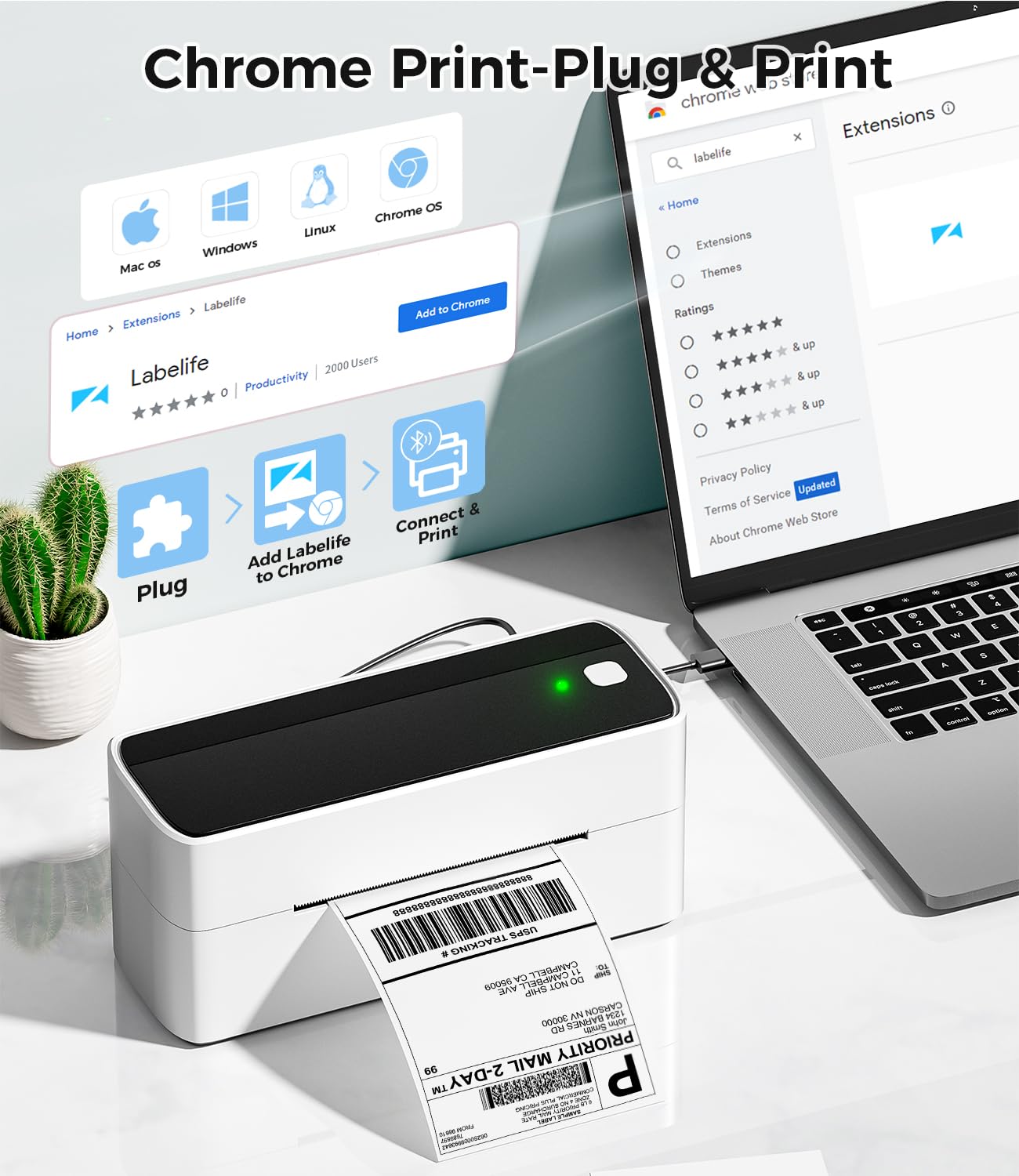 Phomemo PM241BT 4x6 Bluetooth Thermal Label Printer for Shipping, Barcode, Amazon, DHL, FedEx, UPS - Wireless Label Maker for Home Office, Small Business & E-commerce Packaging