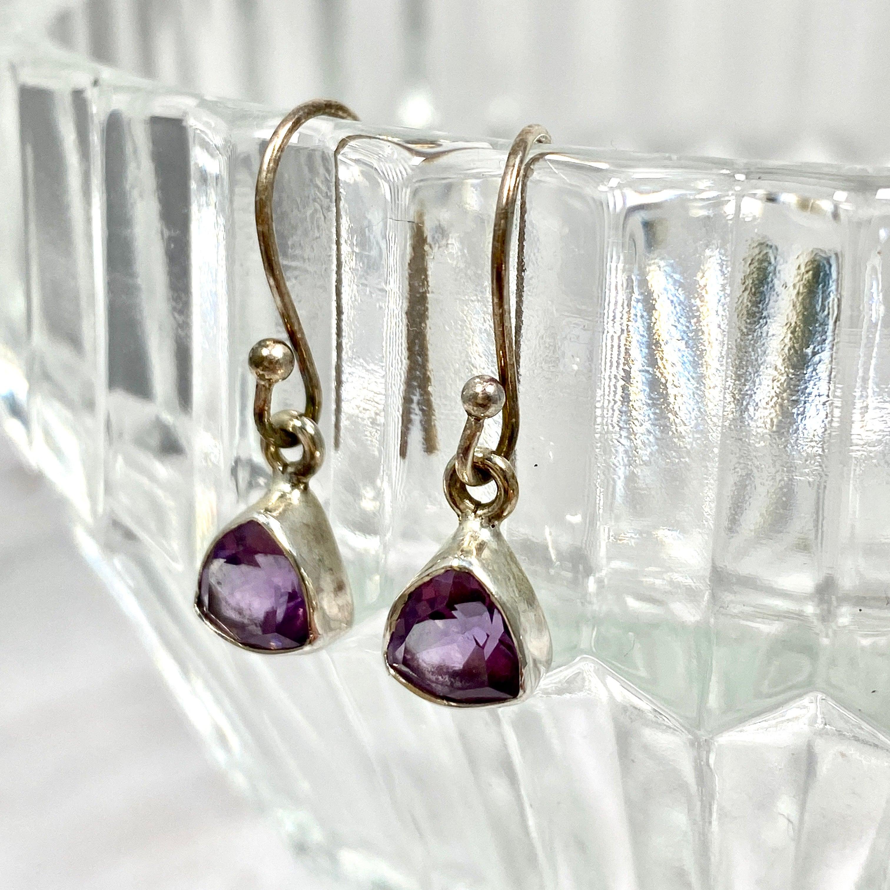 Amethyst Petite Triangular Faceted Earrings R2363 AMT - Elegant Purple Gemstone Jewelry for Women, Perfect for Parties, Weddings & Daily Wear