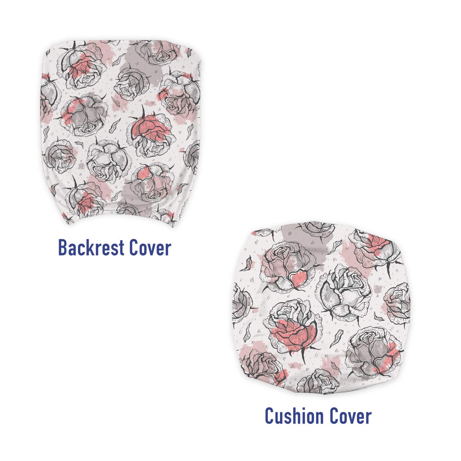 Ambesonne Rose Office Chair Slipcover - Romantic Floral Stretch Fabric Cover with Pastel Paint Blots in Pale Rose Coral Grey | Perfect for Home Office, Study Room & Workspace Decor