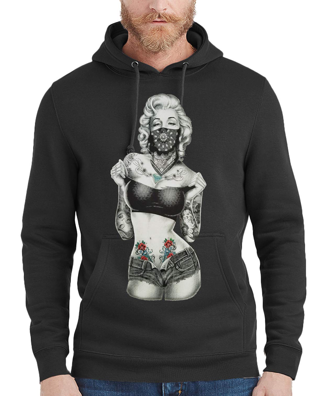 Men's Marilyn Monroe SB Black Pullover Hoodie Sweater - Vintage Graphic Hooded Sweatshirt for Casual Wear & Street Style Fashion