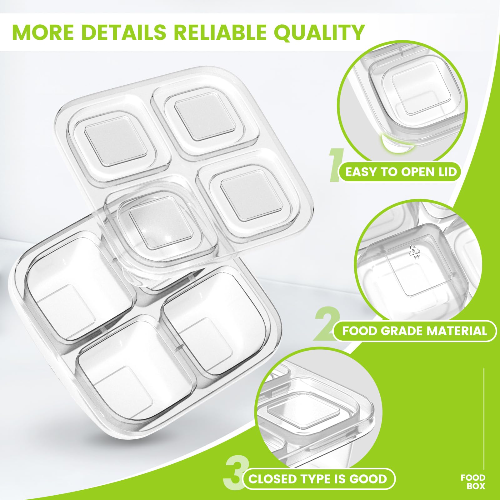 AQSXO 5-Piece Bento Box Set - Reusable Divided Food Storage Containers with Lids for Meal Prep, Lunch, Travel & Office Use | Leak-Proof Snack Containers for Adults & Kids | Perfect for Picnics, School & Work